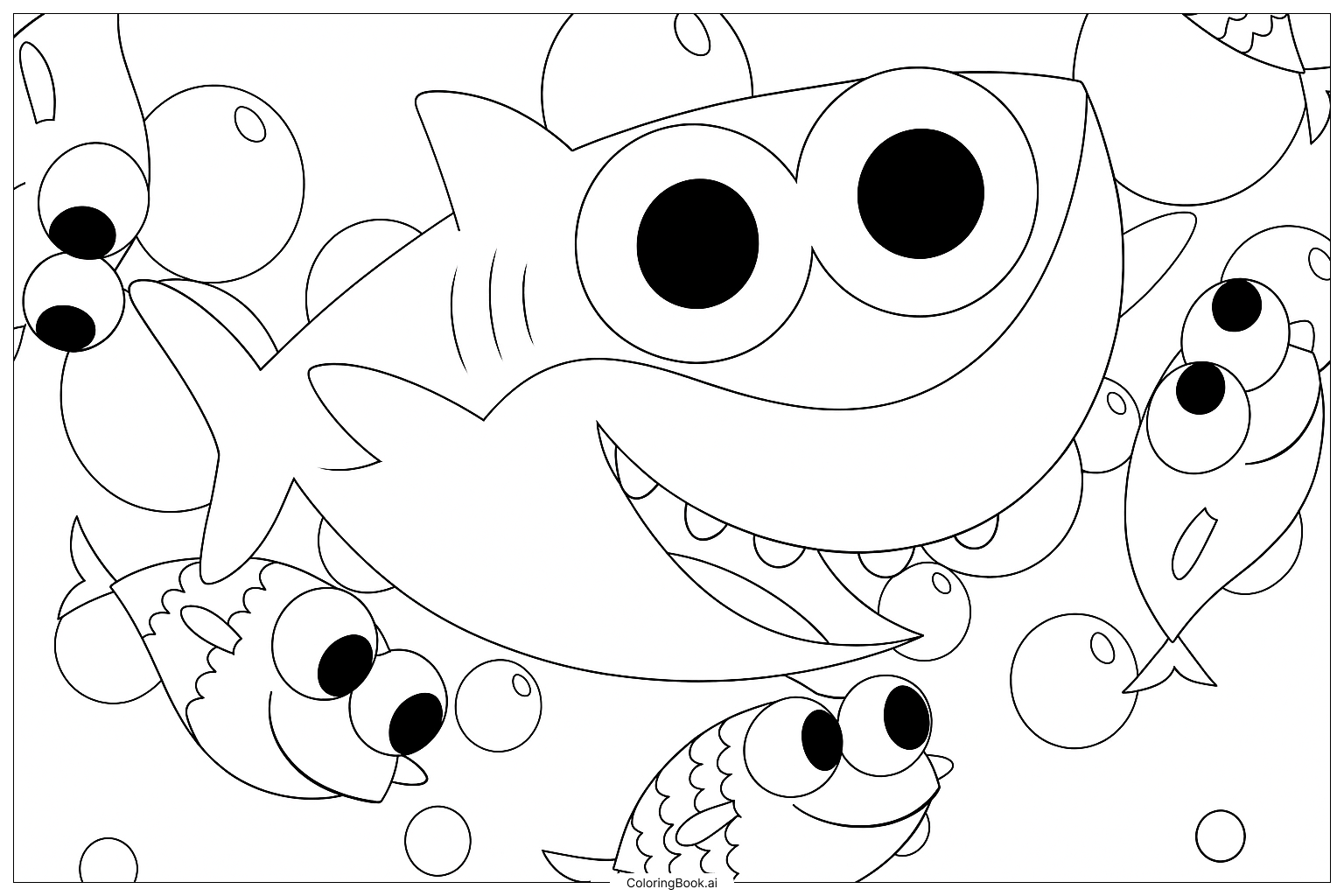 Página para colorear de Papi Tiburón Pez Sonriente