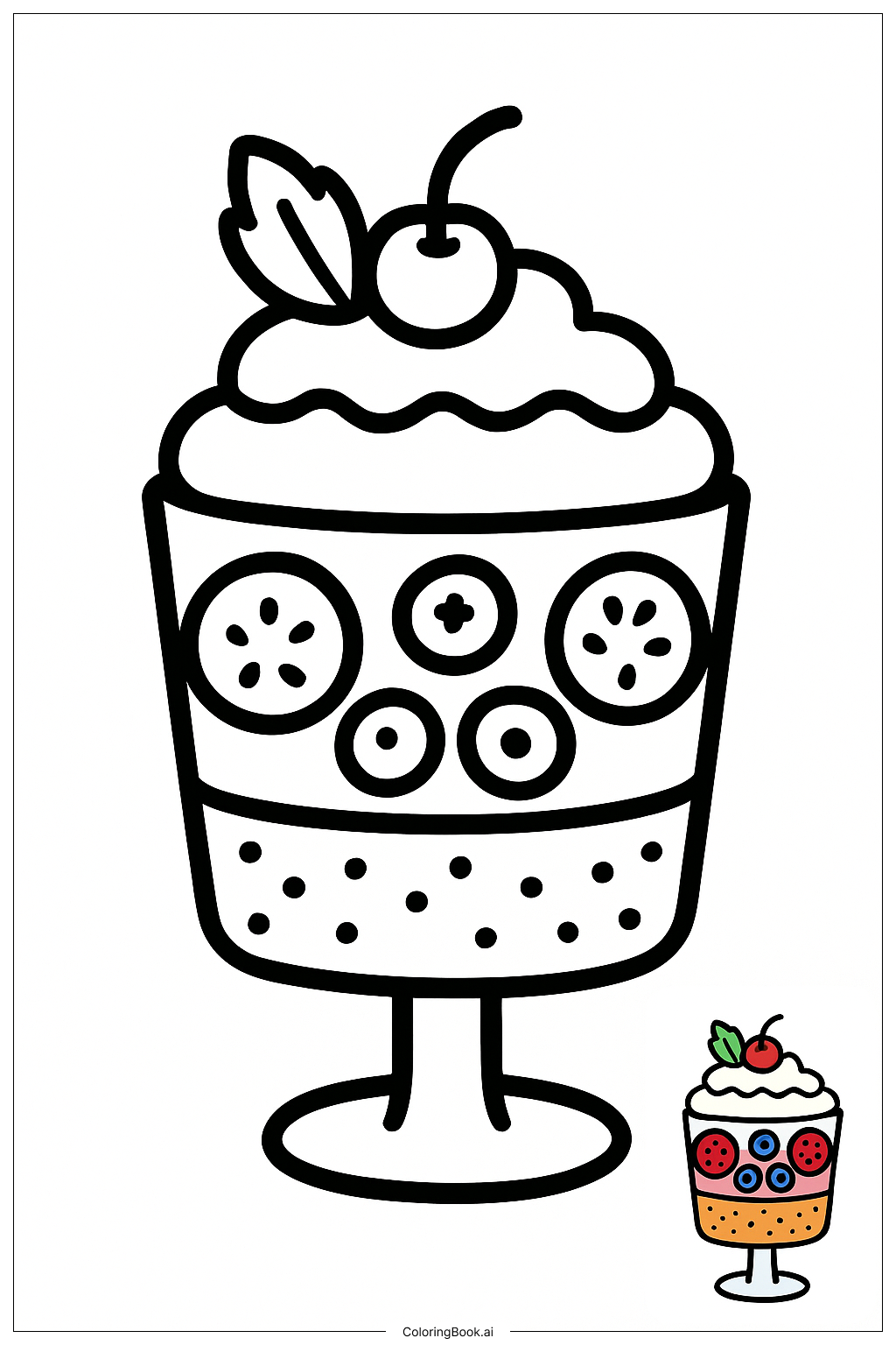 Layered Dessert Parfait In Glass Coloring Page Free PDF PNG Printable 