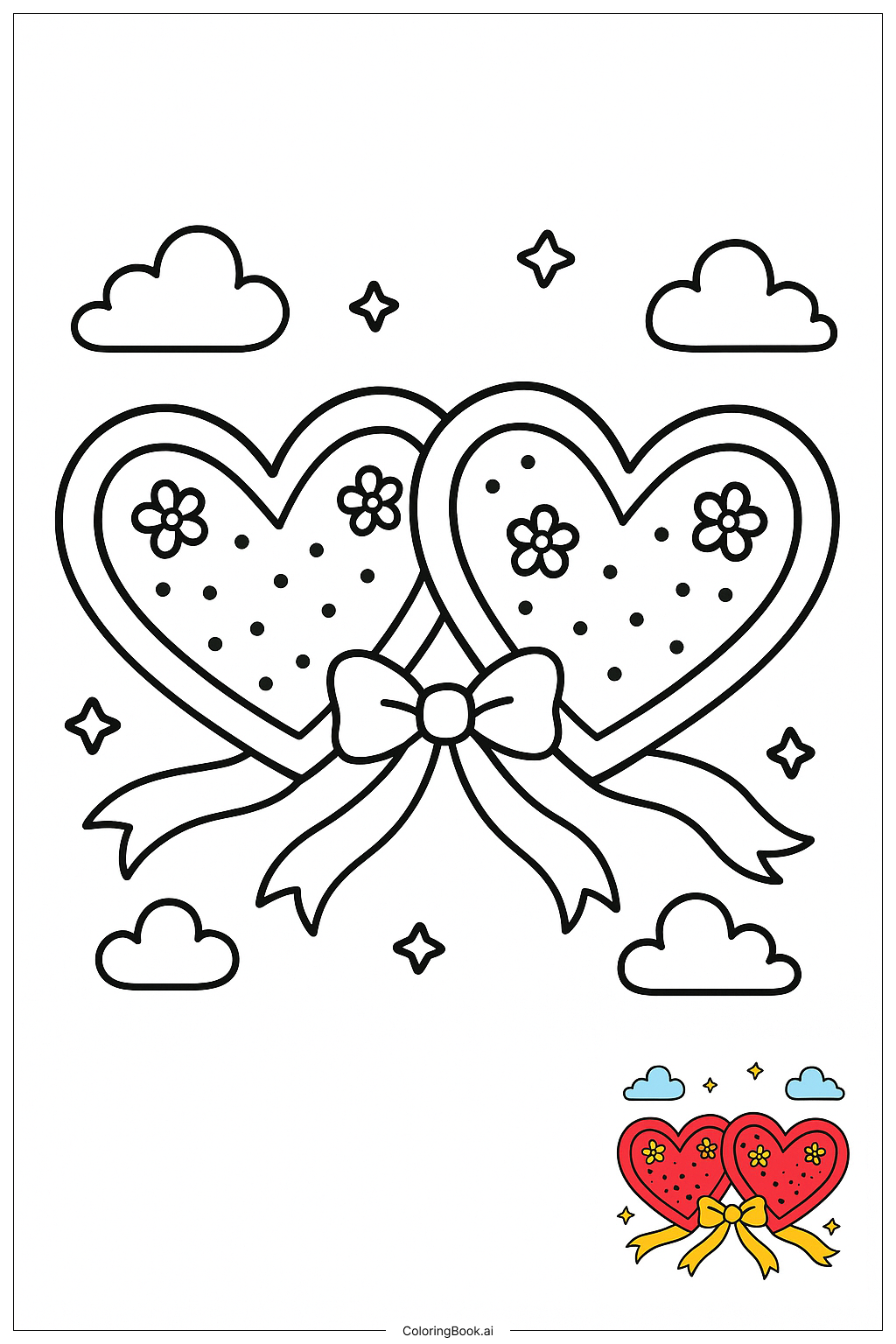  Página para colorear de Two Hearts Connected By Ribbon 