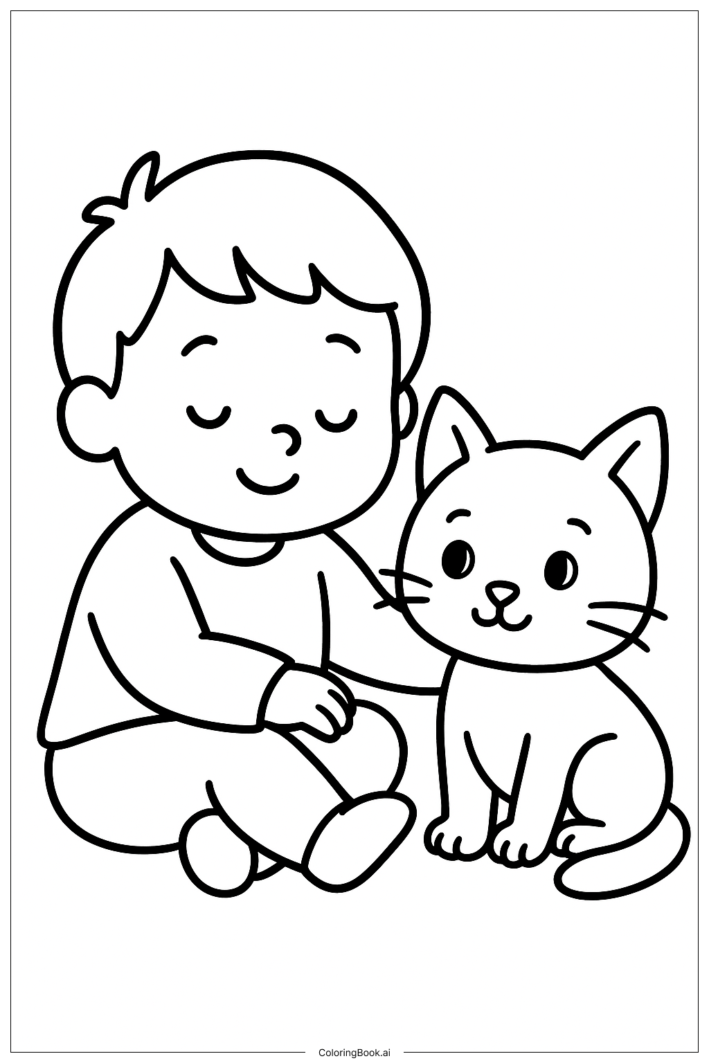 Cozy Friends With A Kitten Coloring Page