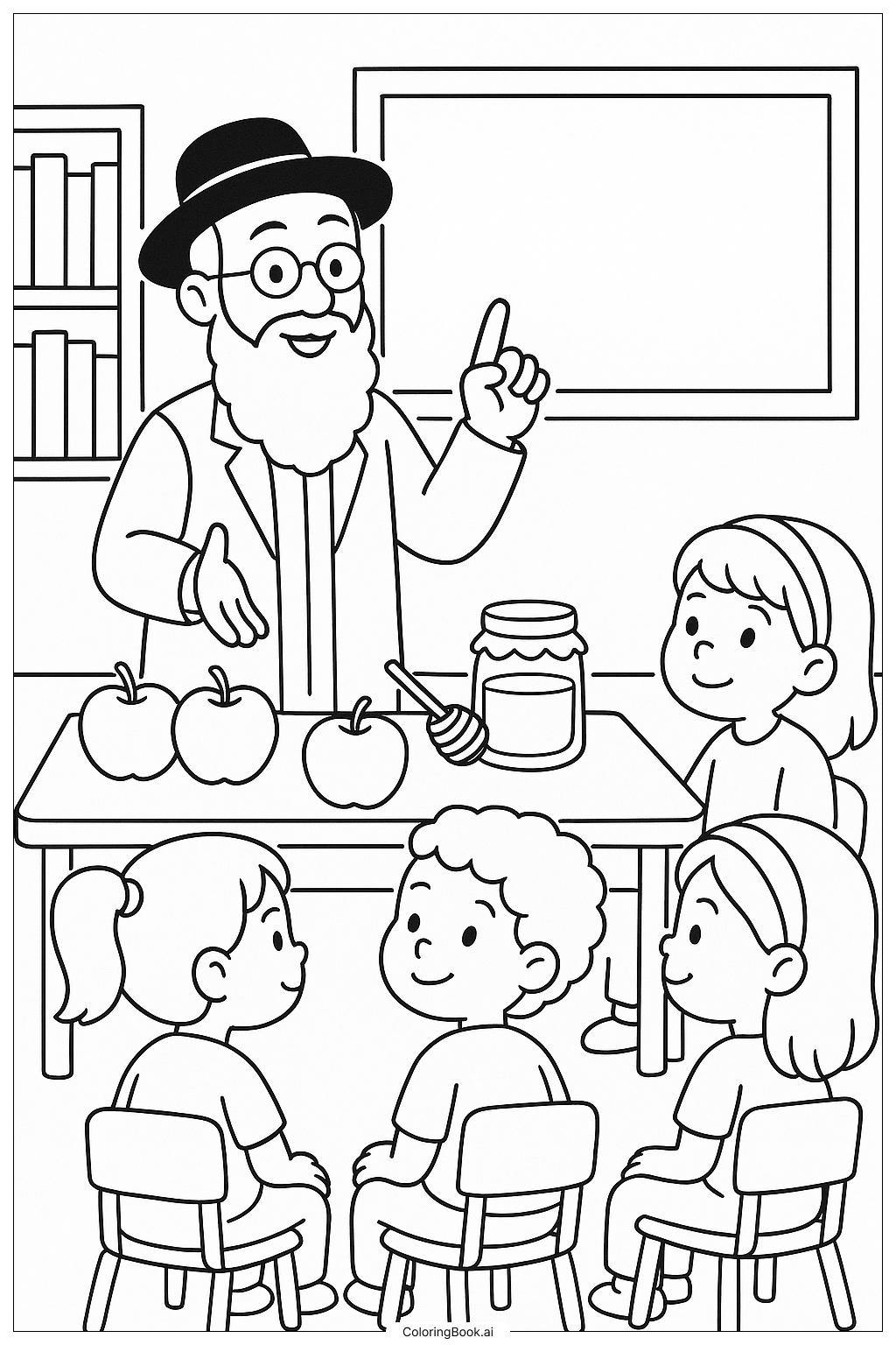  Rabbi Teaching About Rosh Hashanah著色頁 