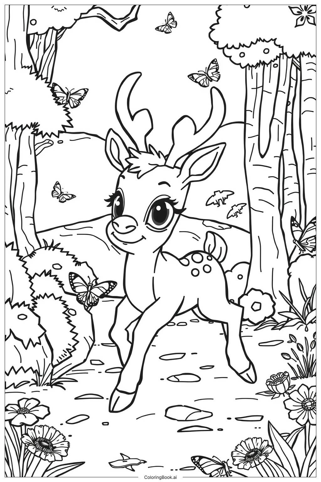  Page de coloriage bébé renne 