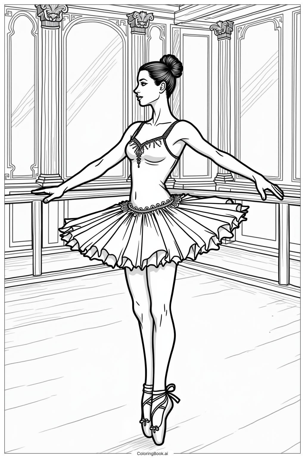  Ballerina Practicing a Grand Jeté Coloring Page 