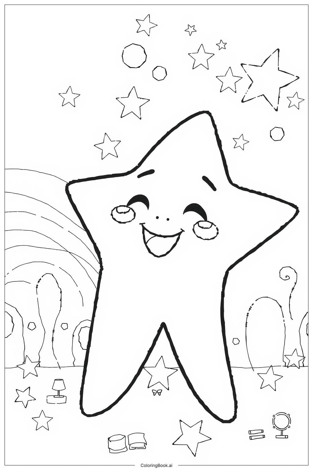  Cute Star with Glittering Sparkles Coloring Page 