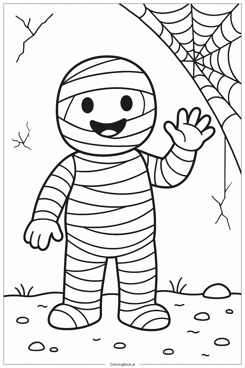  Mummy And A Friendly Spider Web Coloring Page 