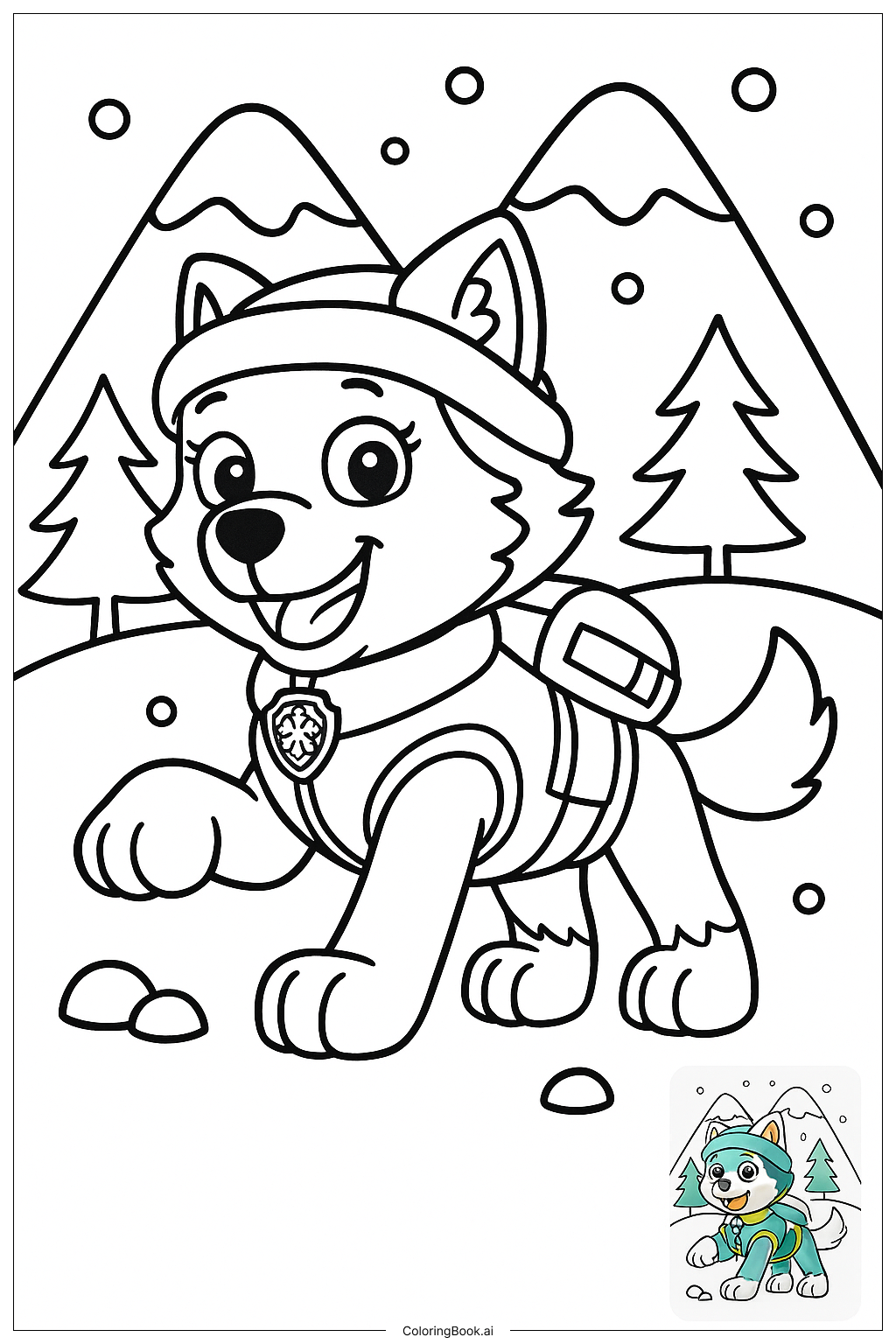  Página para colorir de Everest Patrulha Canina Montanha Nevosa 