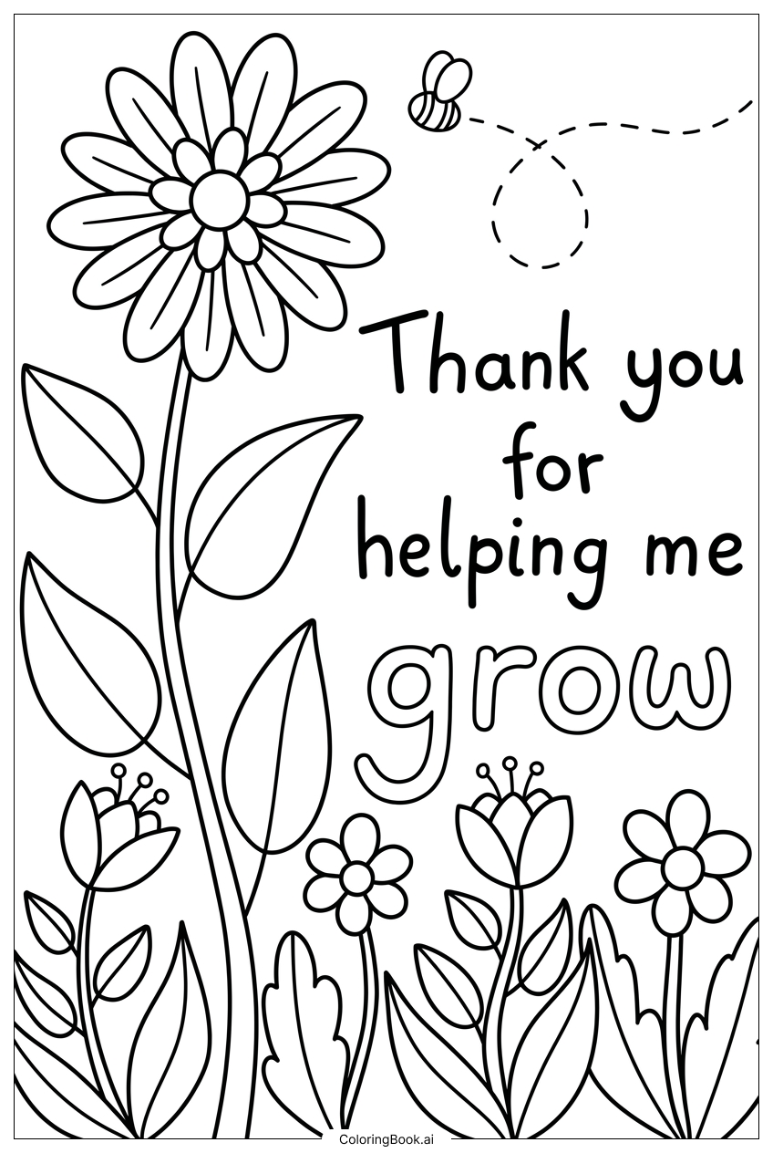 Página para colorear de Gracias por ayudarme a crecer flor alta