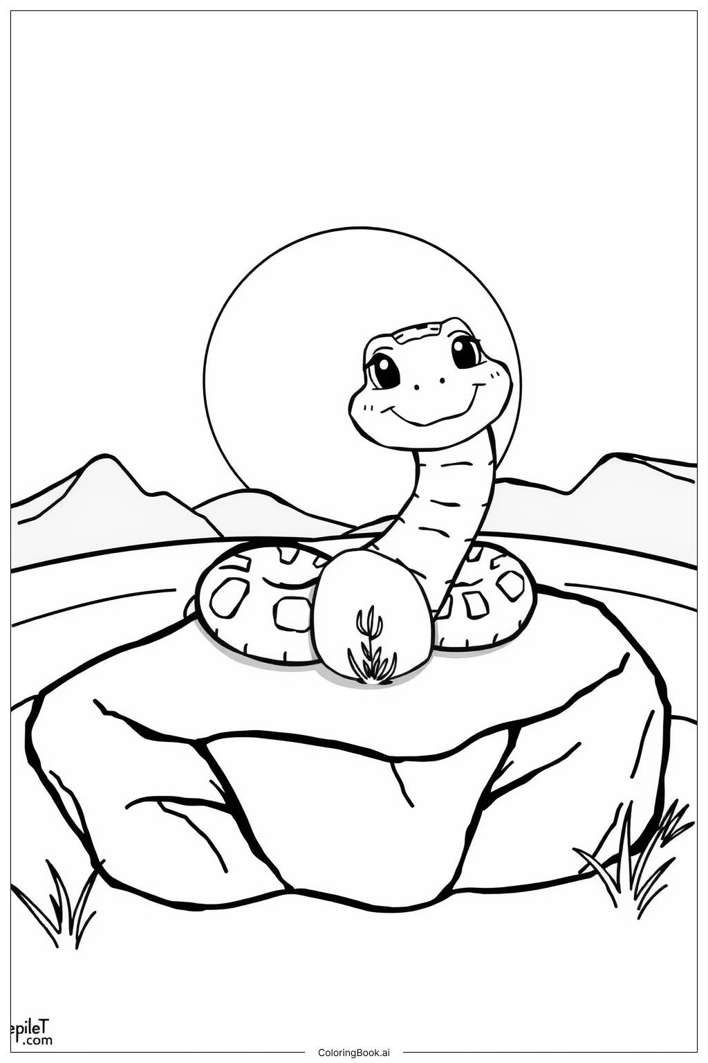  Page de coloriage Serpent prenant le soleil sur une roche 