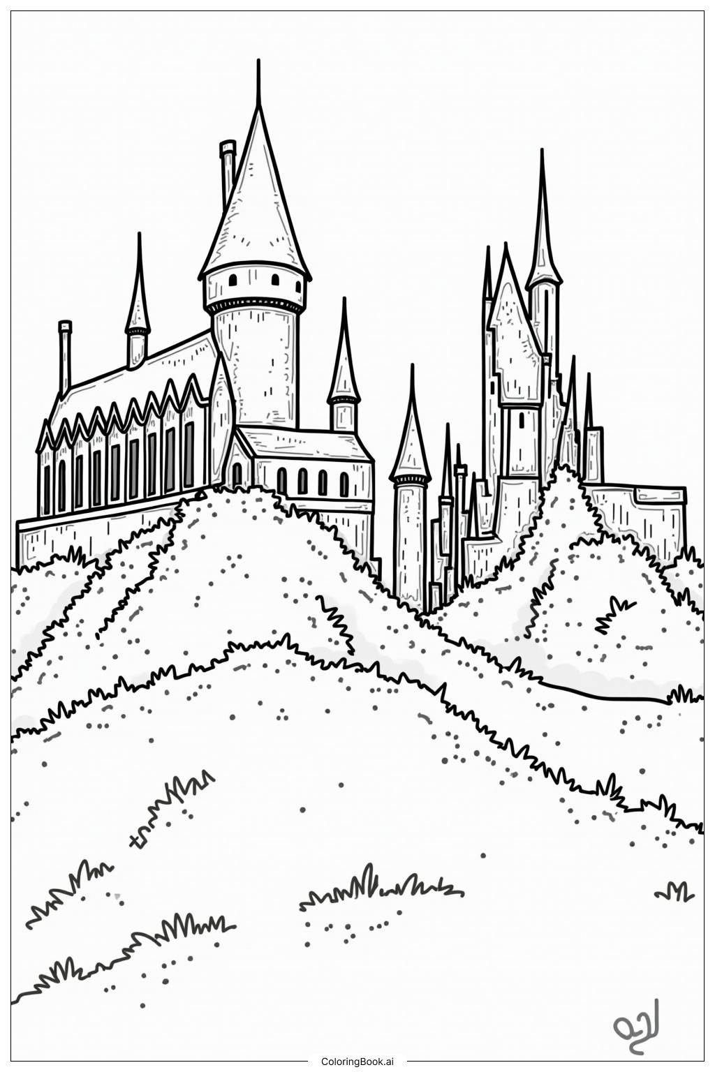  Página para colorear de Torres del Castillo de Hogwarts 