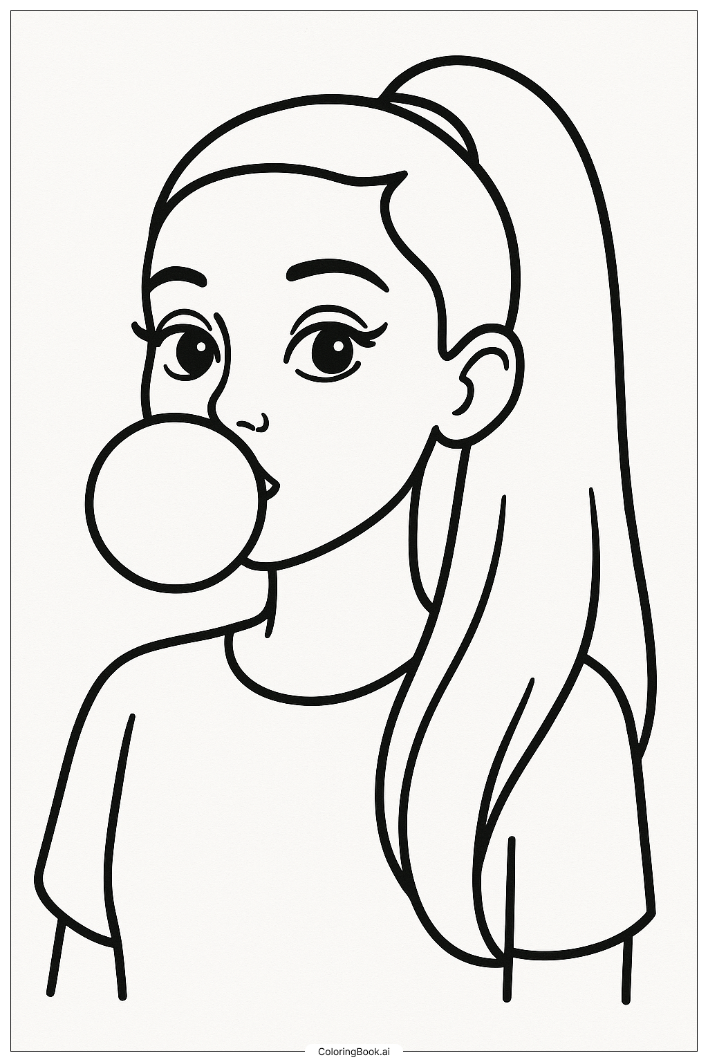  Página para colorear de Ariana Grande soplando una burbuja de chicle 