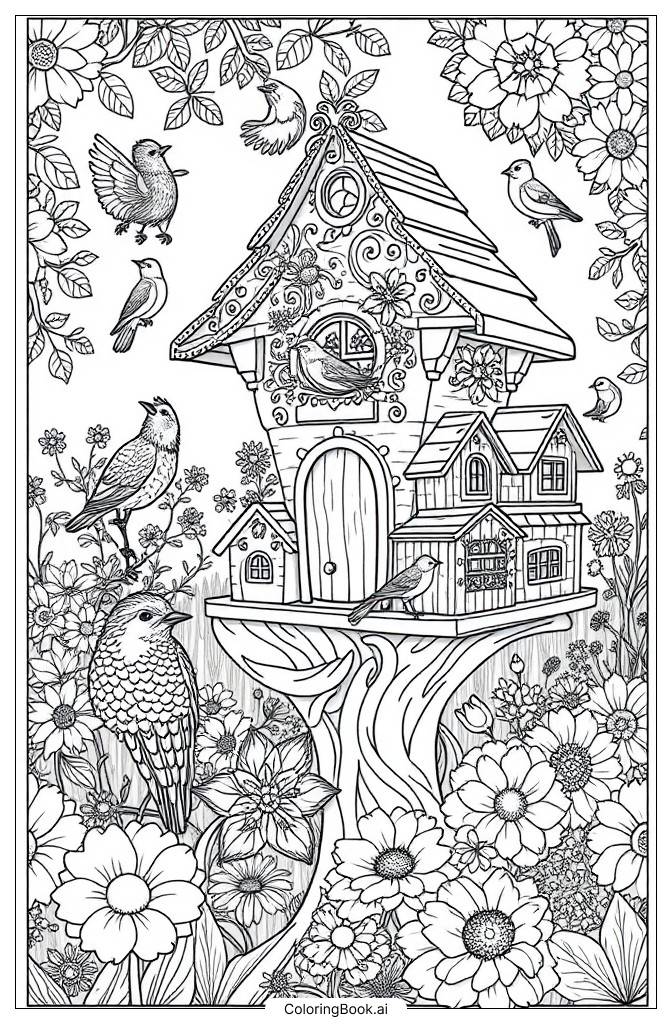  Bird House Coloring Page 