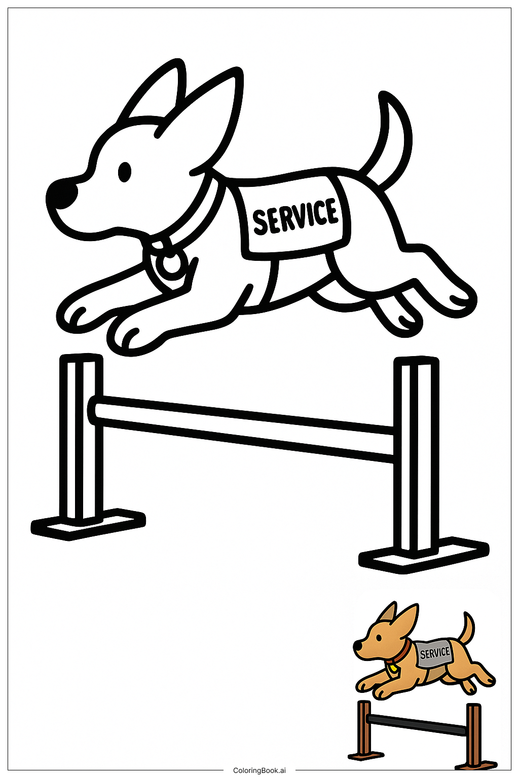  Page de coloriage Chien de l'armée sautant un obstacle 