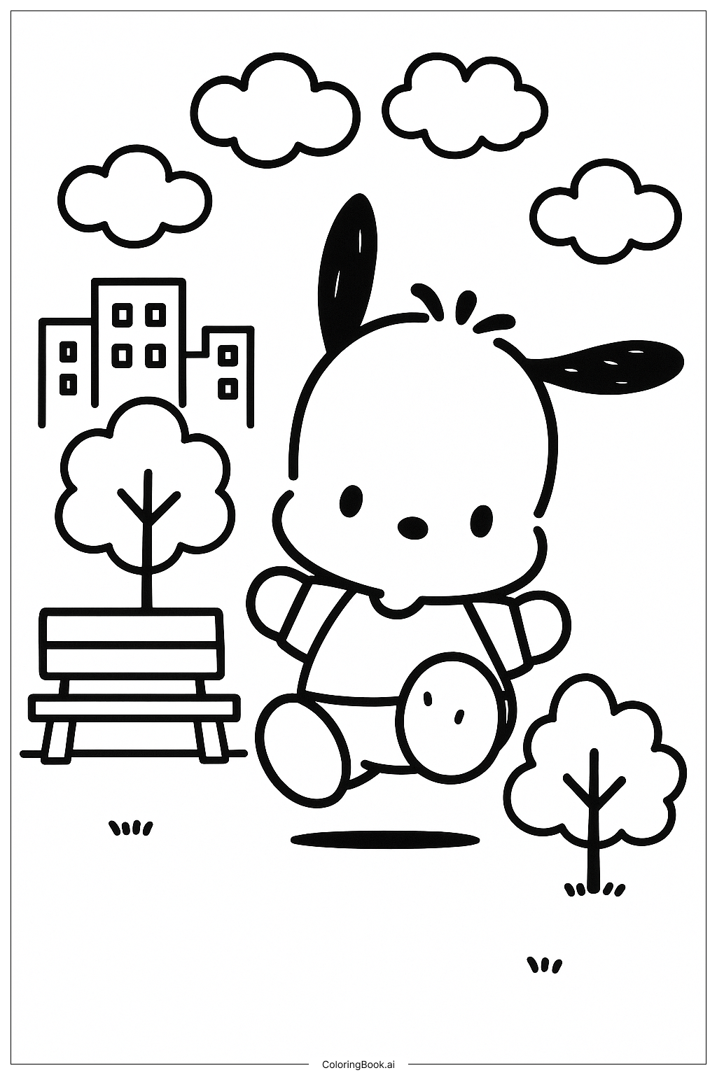 Pochacco In City Park Coloring Page