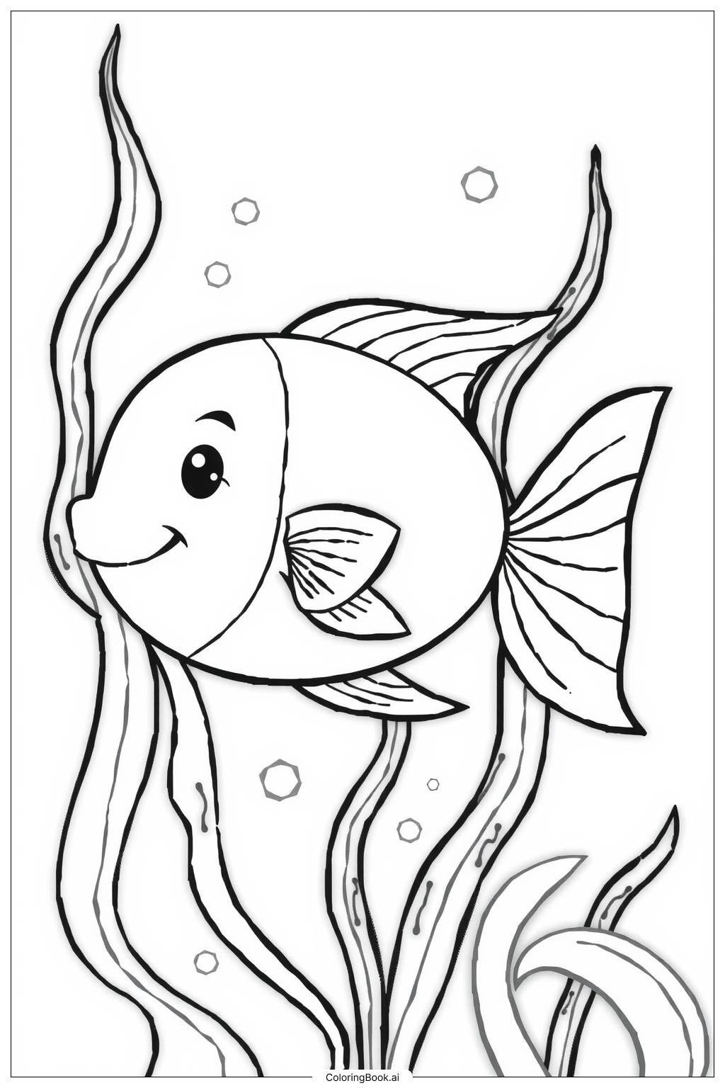  Page de coloriage Poisson nageant à travers des algues colorées 