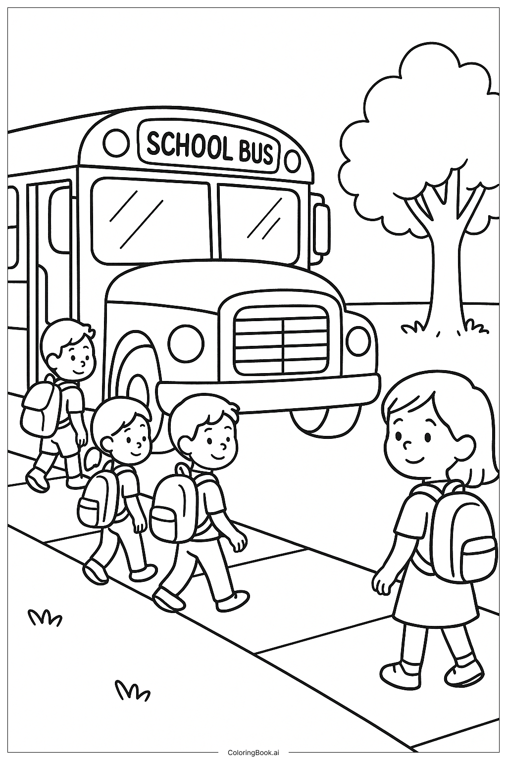  Einstieg in den Schulbus zum Schulanfang Ausmalseite 