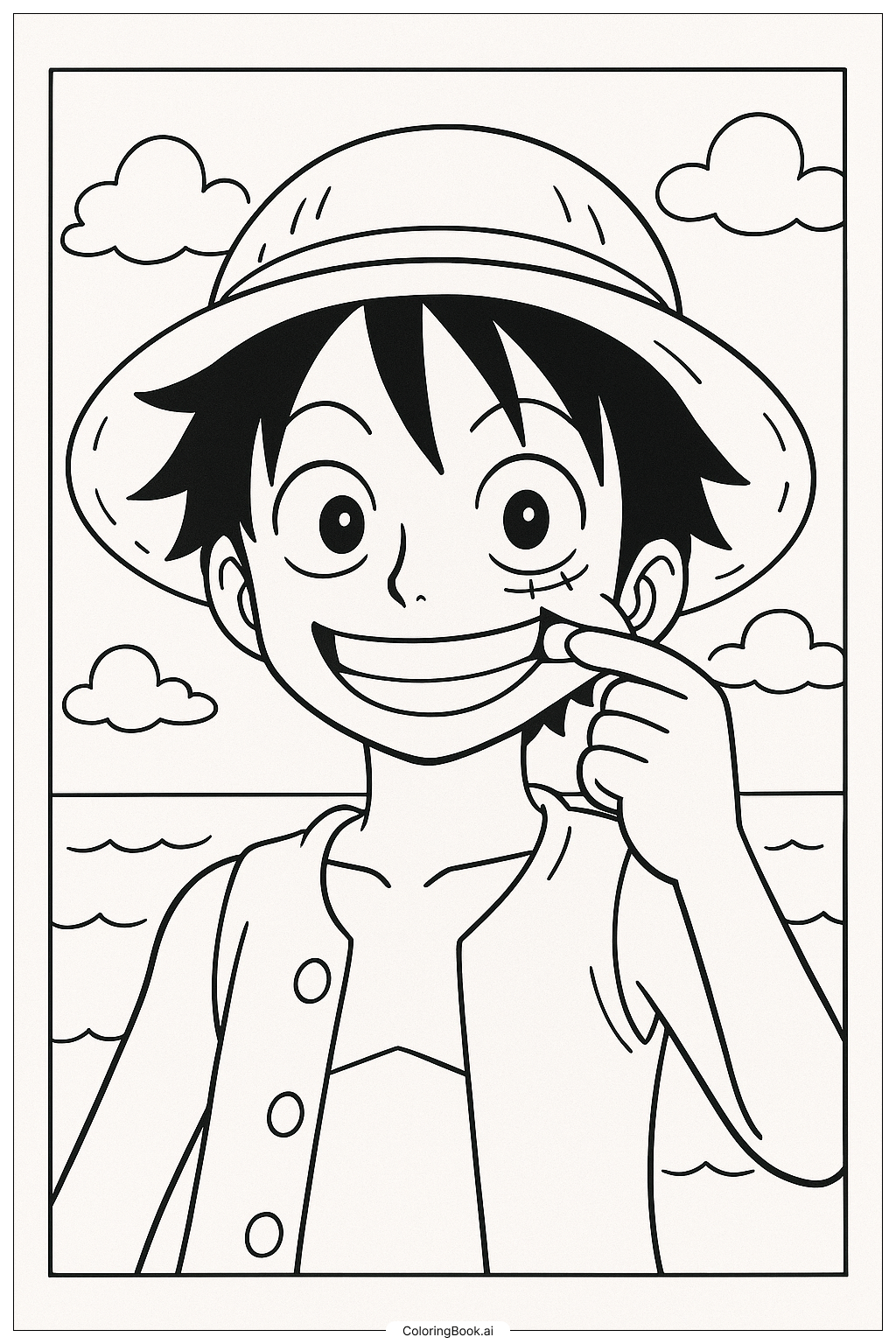  ルフィのほおを伸ばすの塗り絵ページ 
