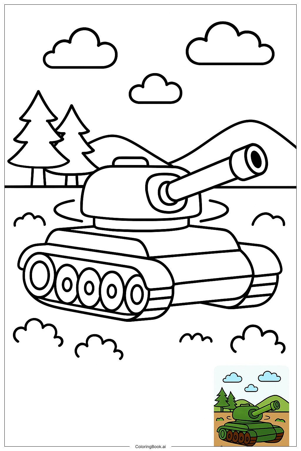  Page de coloriage Rotation de la tourelle de char d'armée 