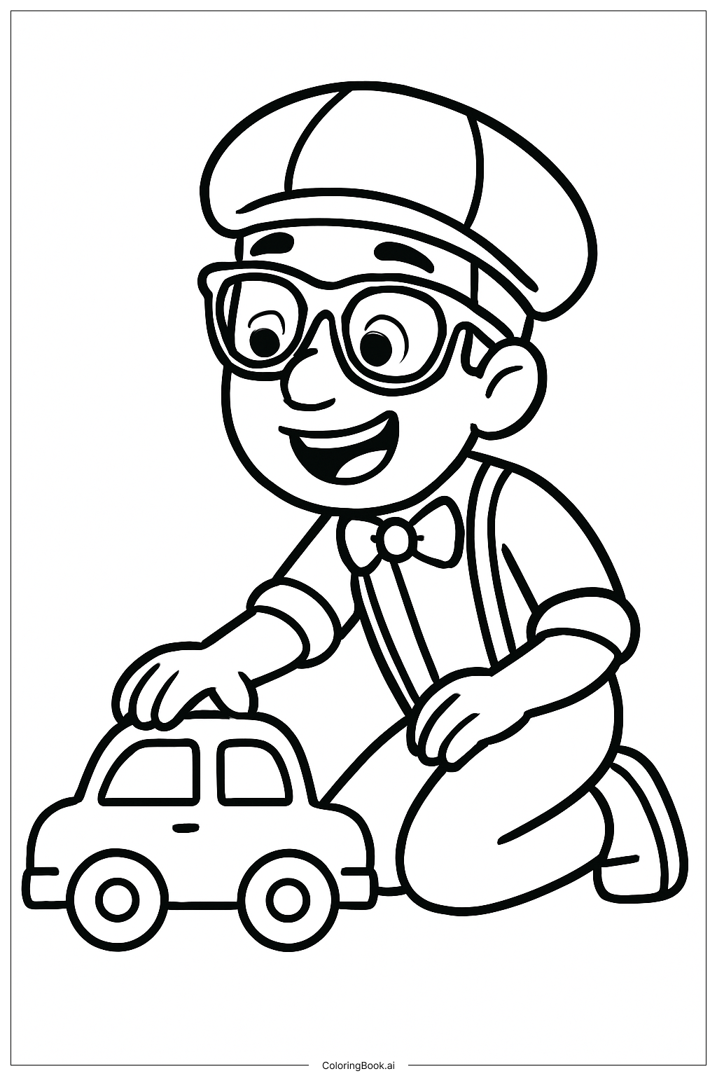  おもちゃの車で遊ぶブリッピの塗り絵ページ 