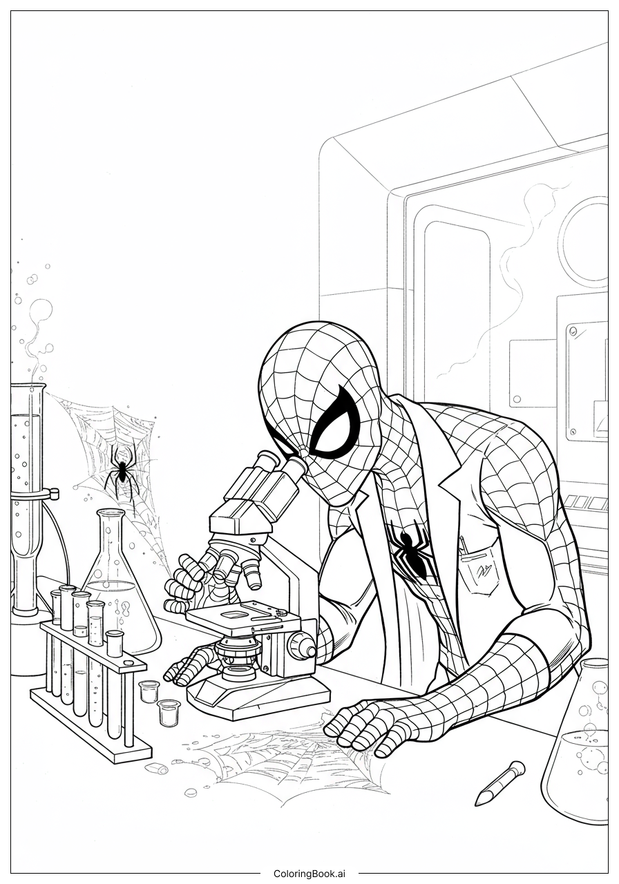  Spiderman researching in a lab Coloring Page 