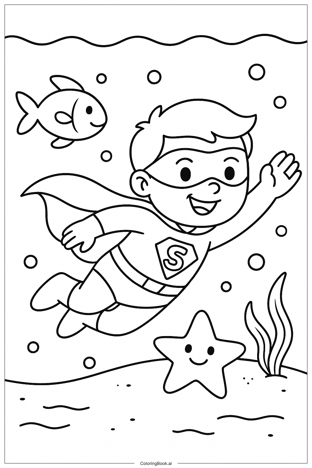 Superheld unter dem Meer Ausmalseite