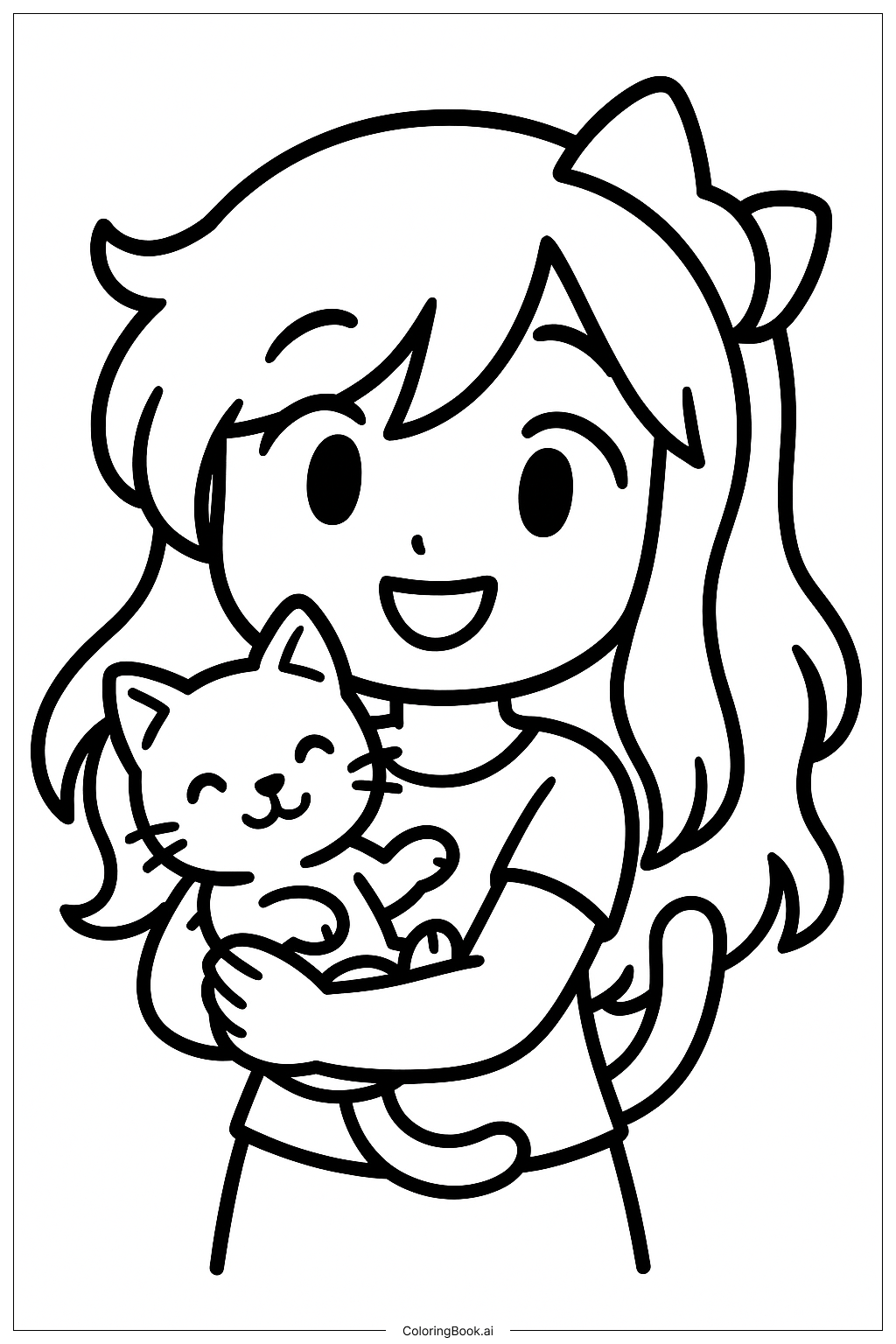 Page De Coloriage Adorable Aphmau Tenant Un Chaton PDF PNG 