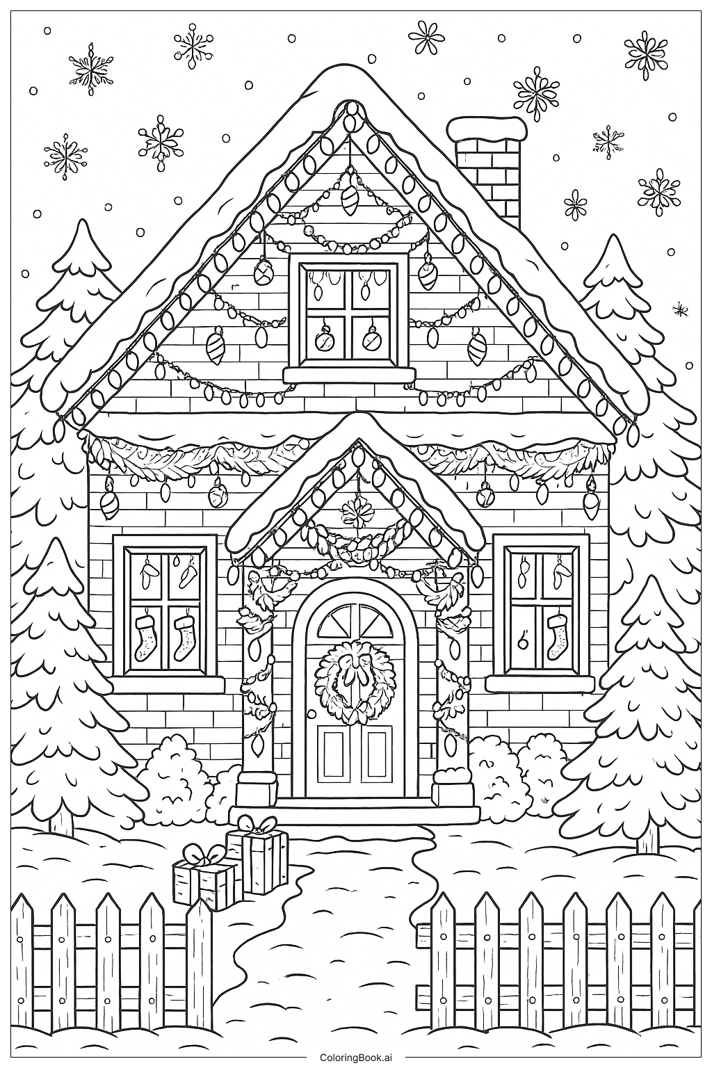 크리스마스 전구로 장식된 집