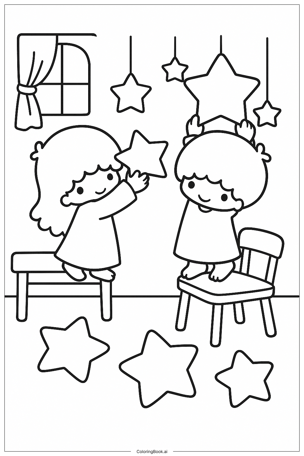  Little Twin Stars Decorating A Room With Stars Coloring Page 