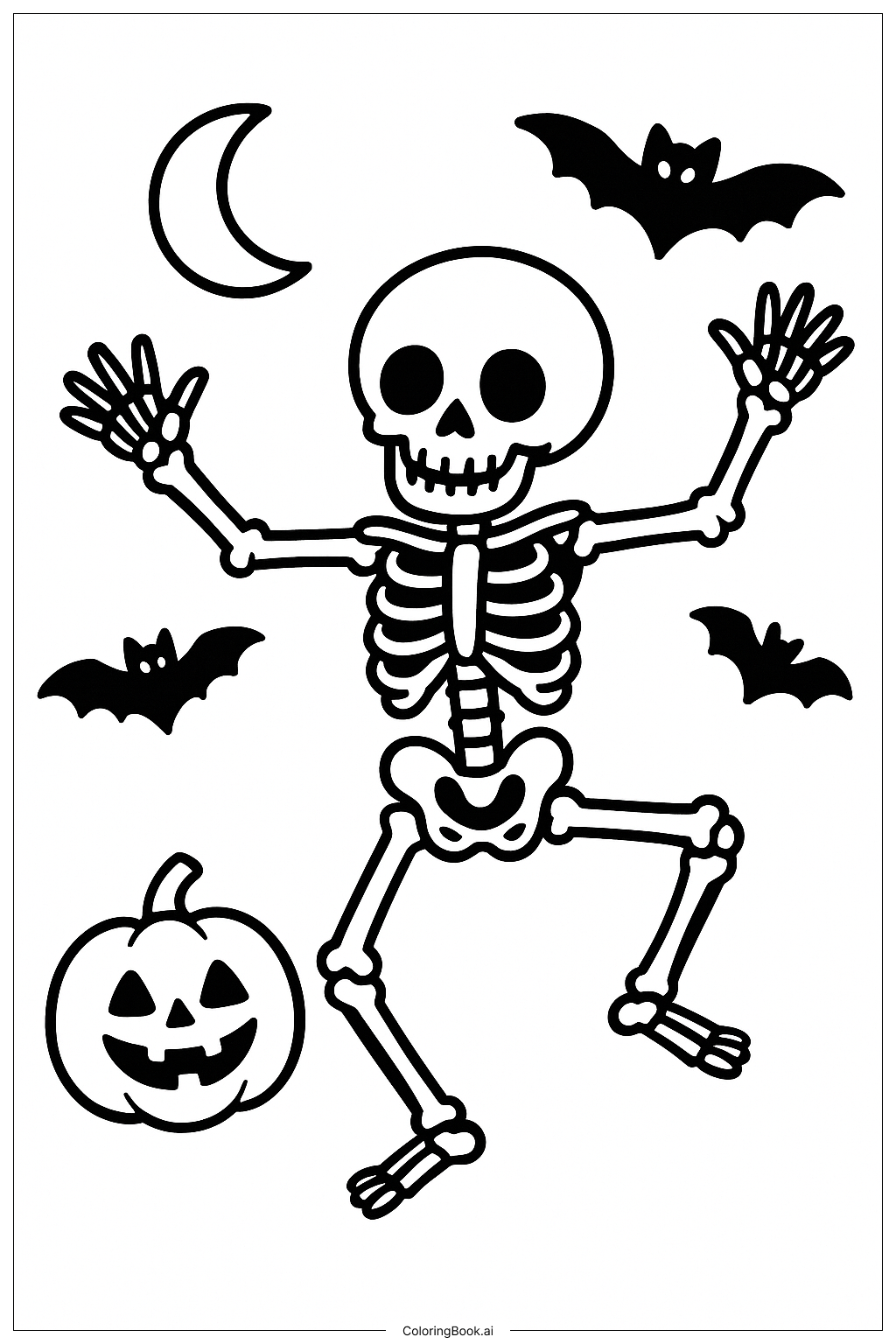  Ein Skelett, das an Halloween 2025 tanzt Ausmalseite 