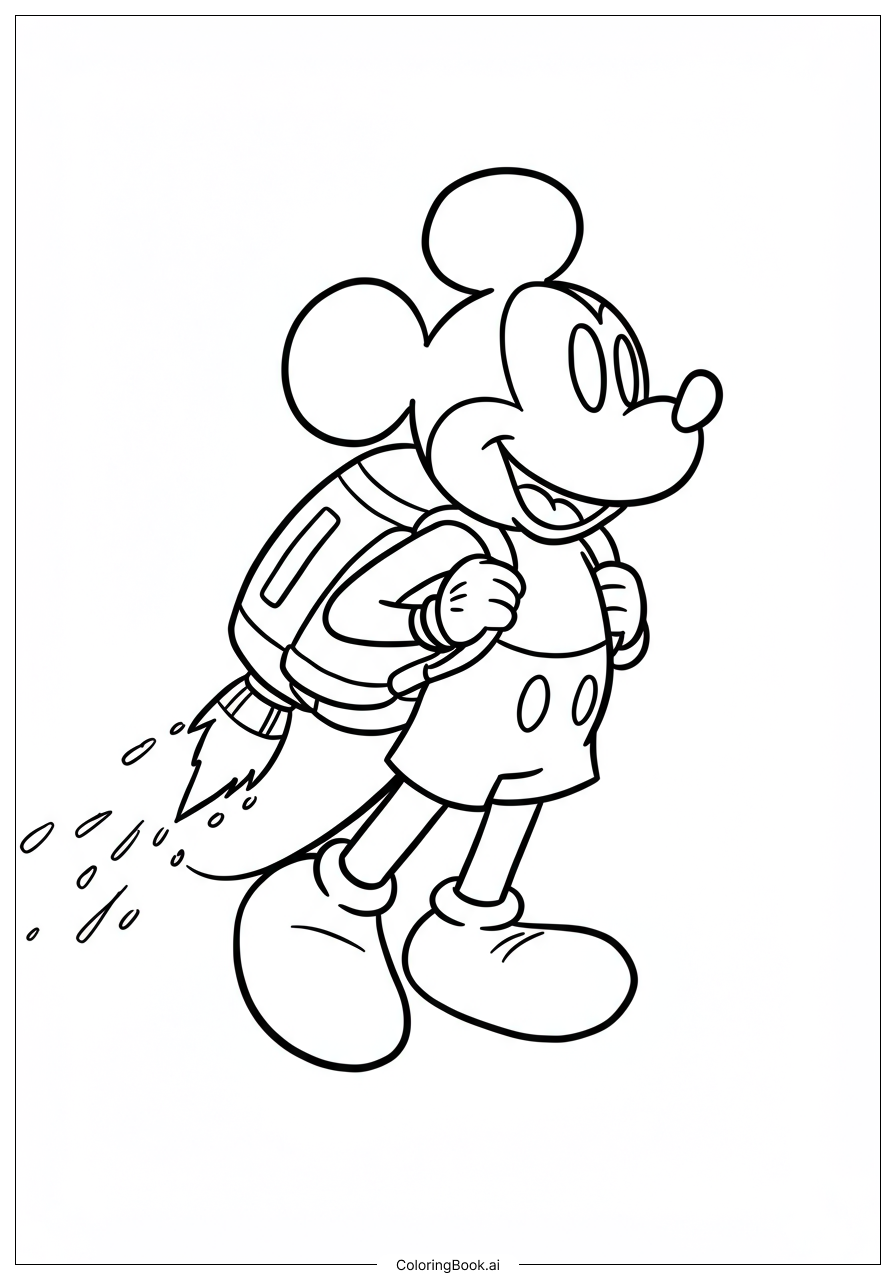  Página para colorir de Mickey Mouse Voando com Jetpack 