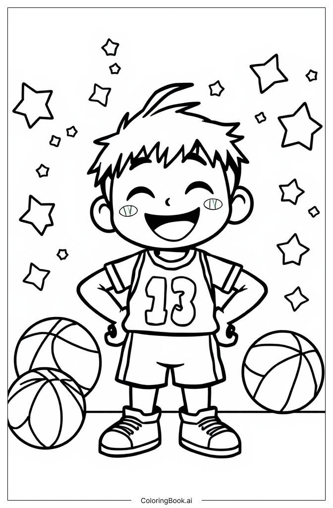  Basketball boy Standing Pose Coloring Page 