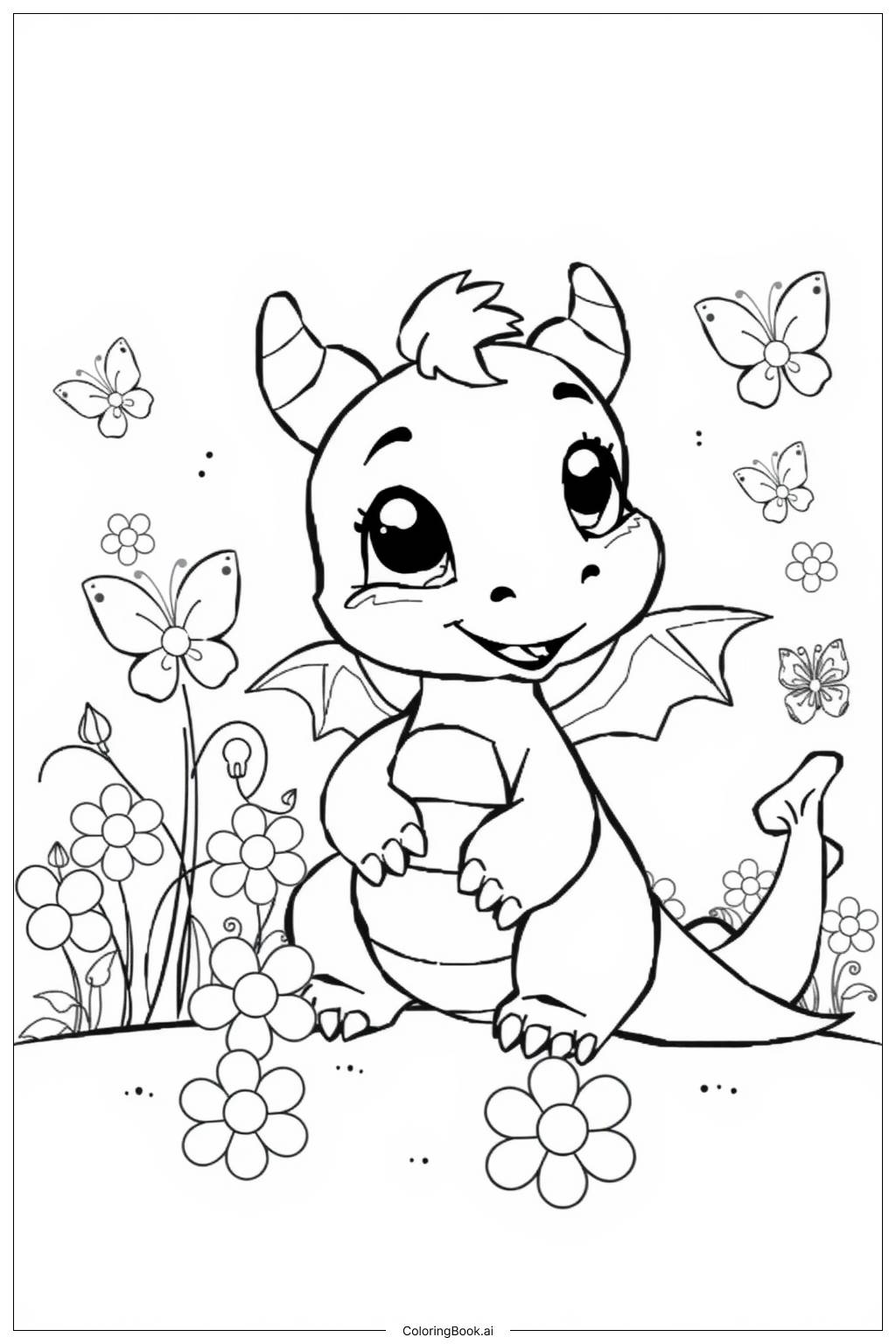  Page de coloriage Joli bébé dragon 