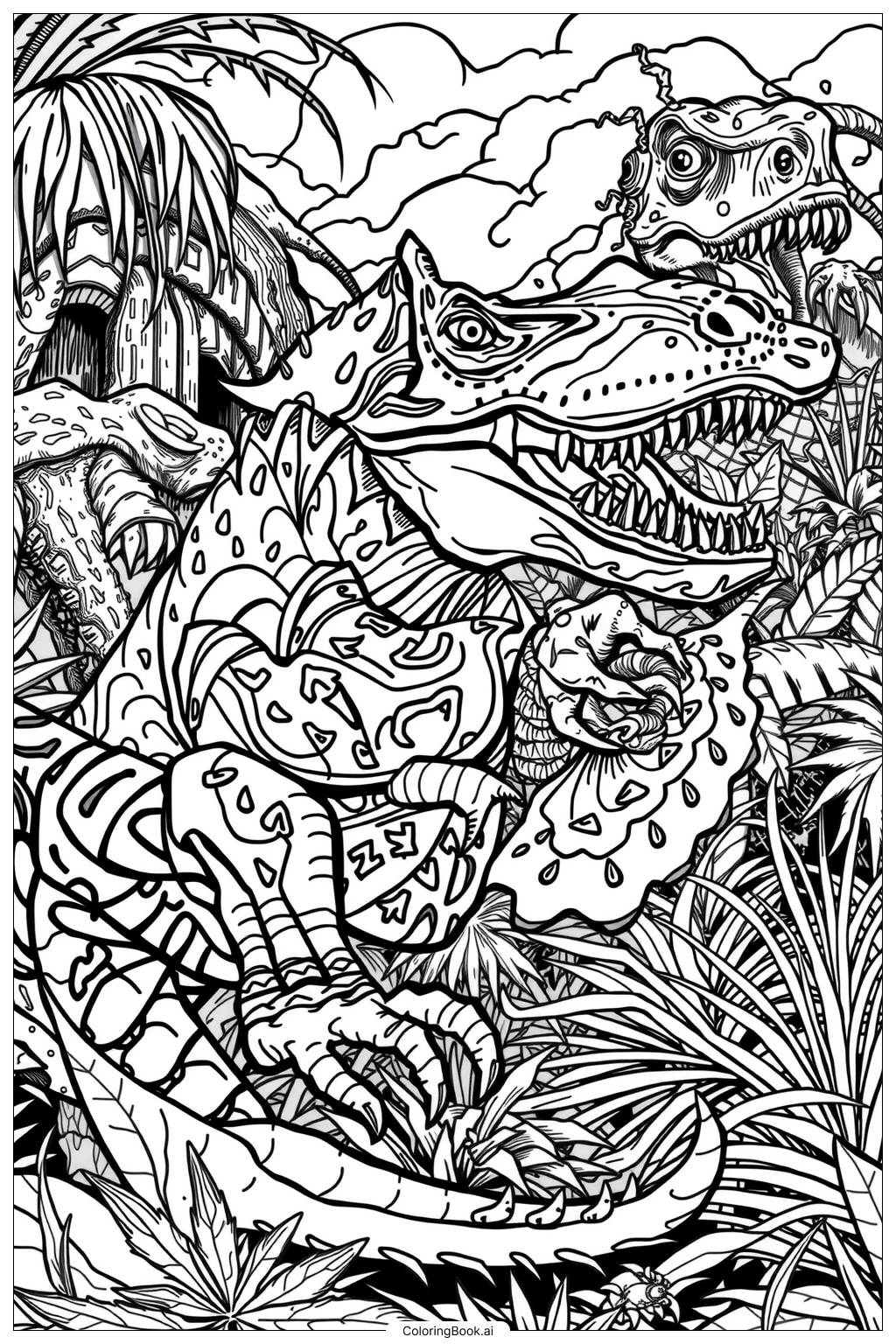  Jurassic World Epic Dinosaur Chase Scene Coloring Page 