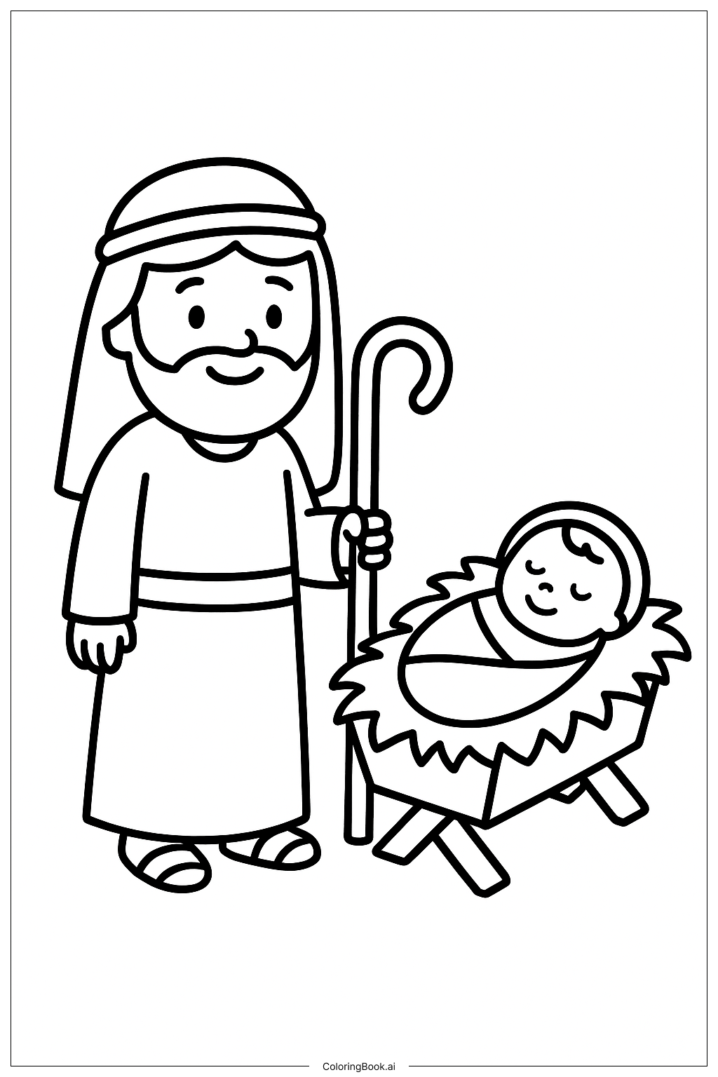  Josef steht bei der Krippe Ausmalseite 