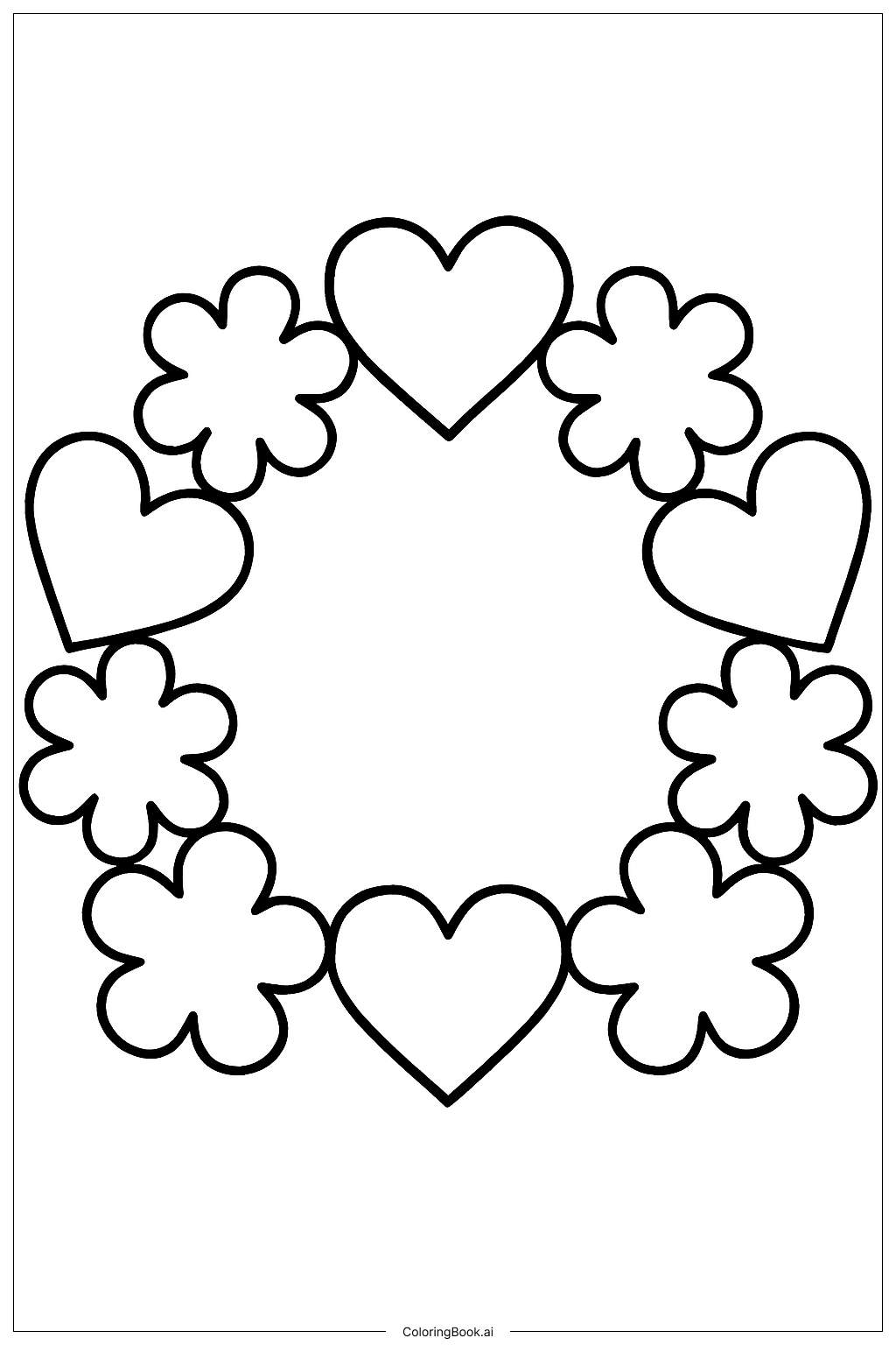  A Garland Of Hearts and Flowers Coloring Page 