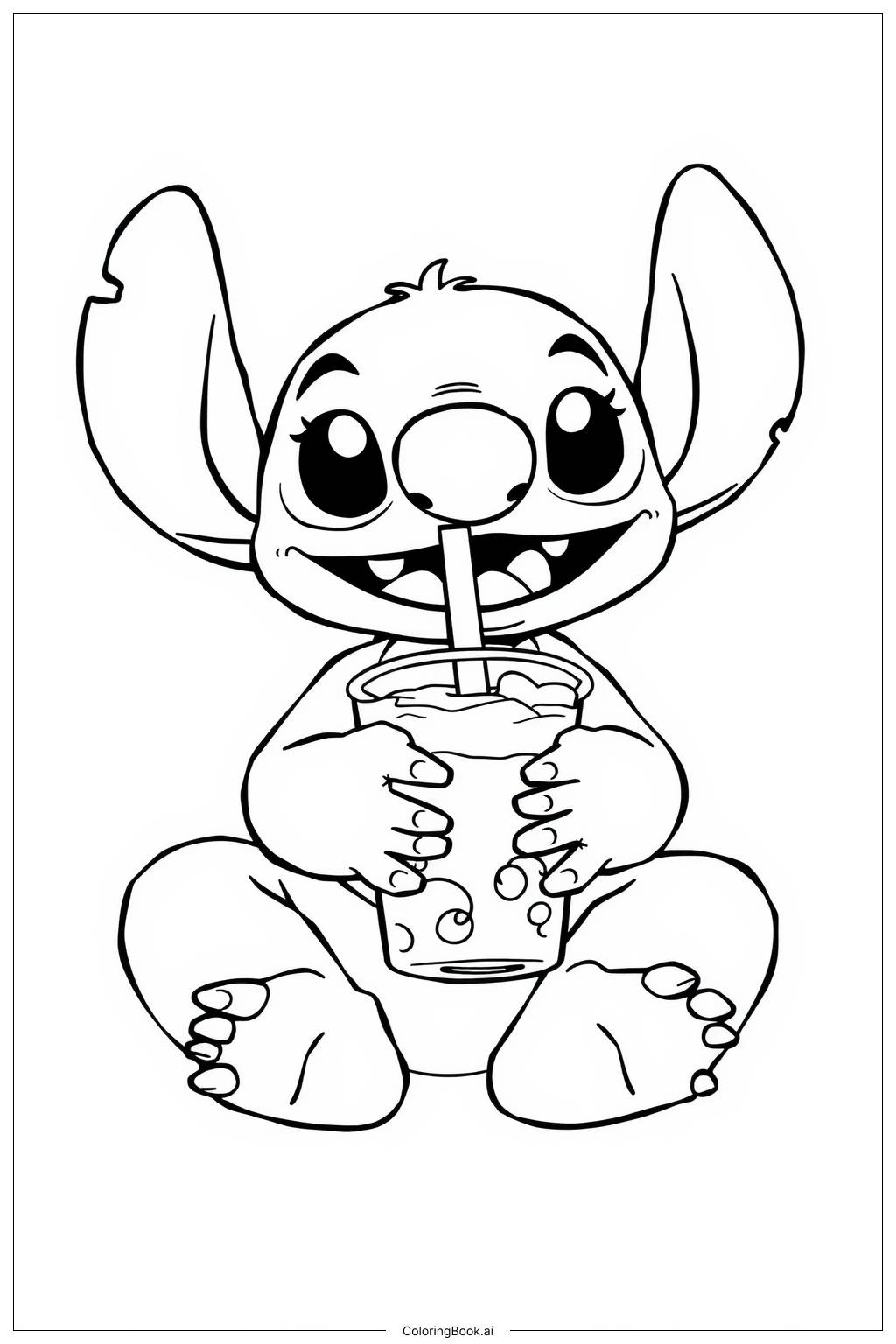  Stitch with Boba Drink Coloring Page 