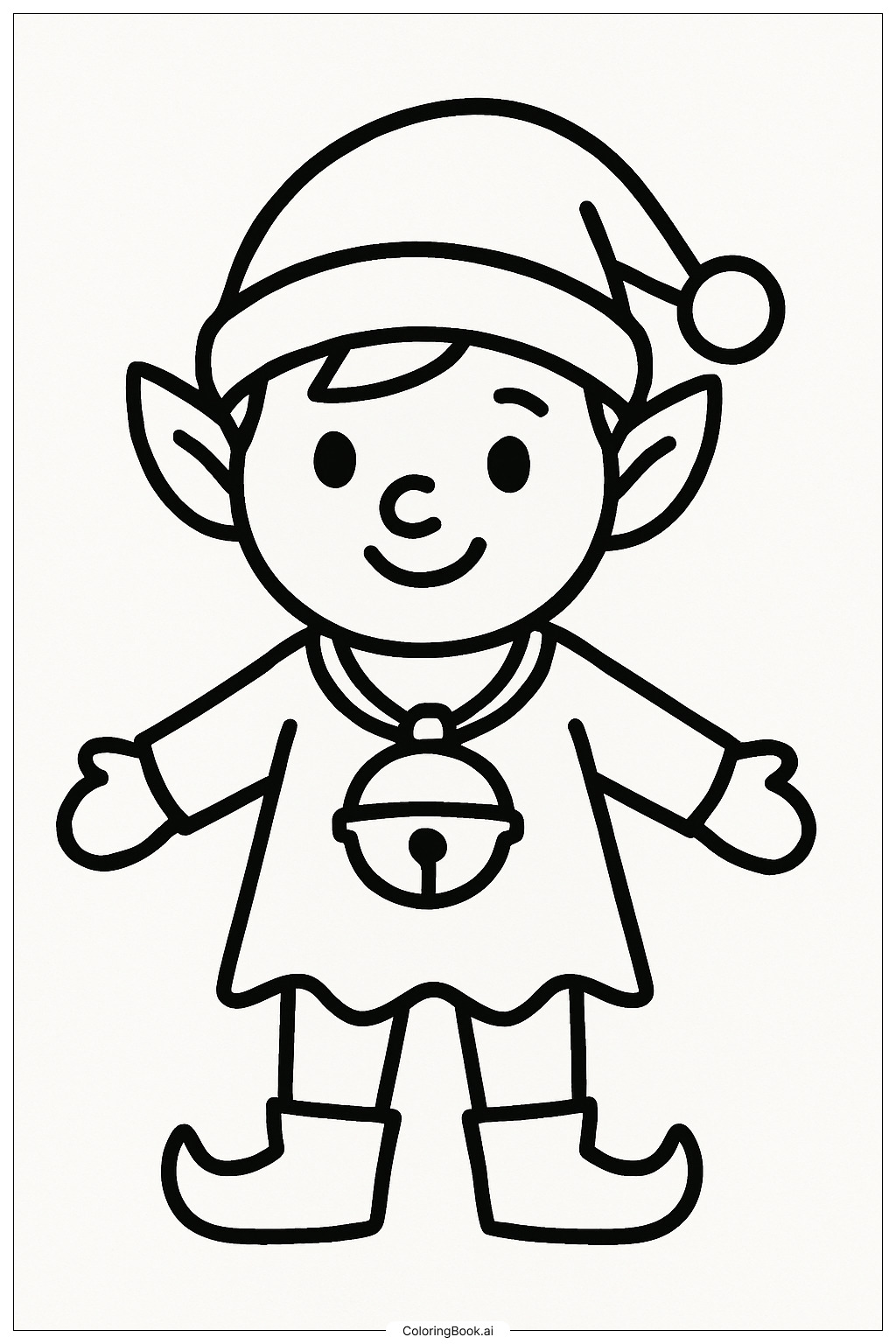  Página para colorir de Duende com um Sino de Natal 