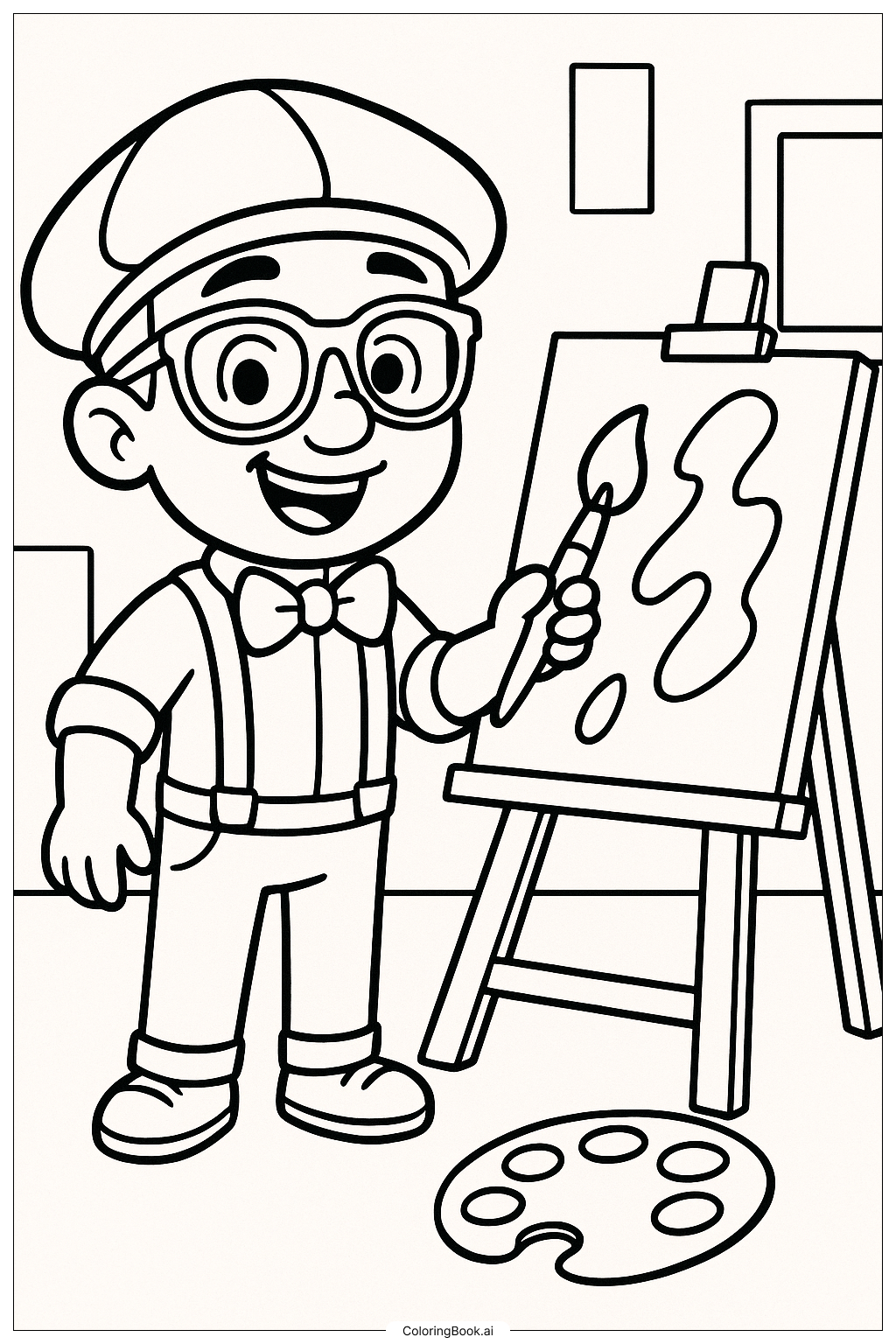  イーゼルで絵を描くブリッピの塗り絵ページ 