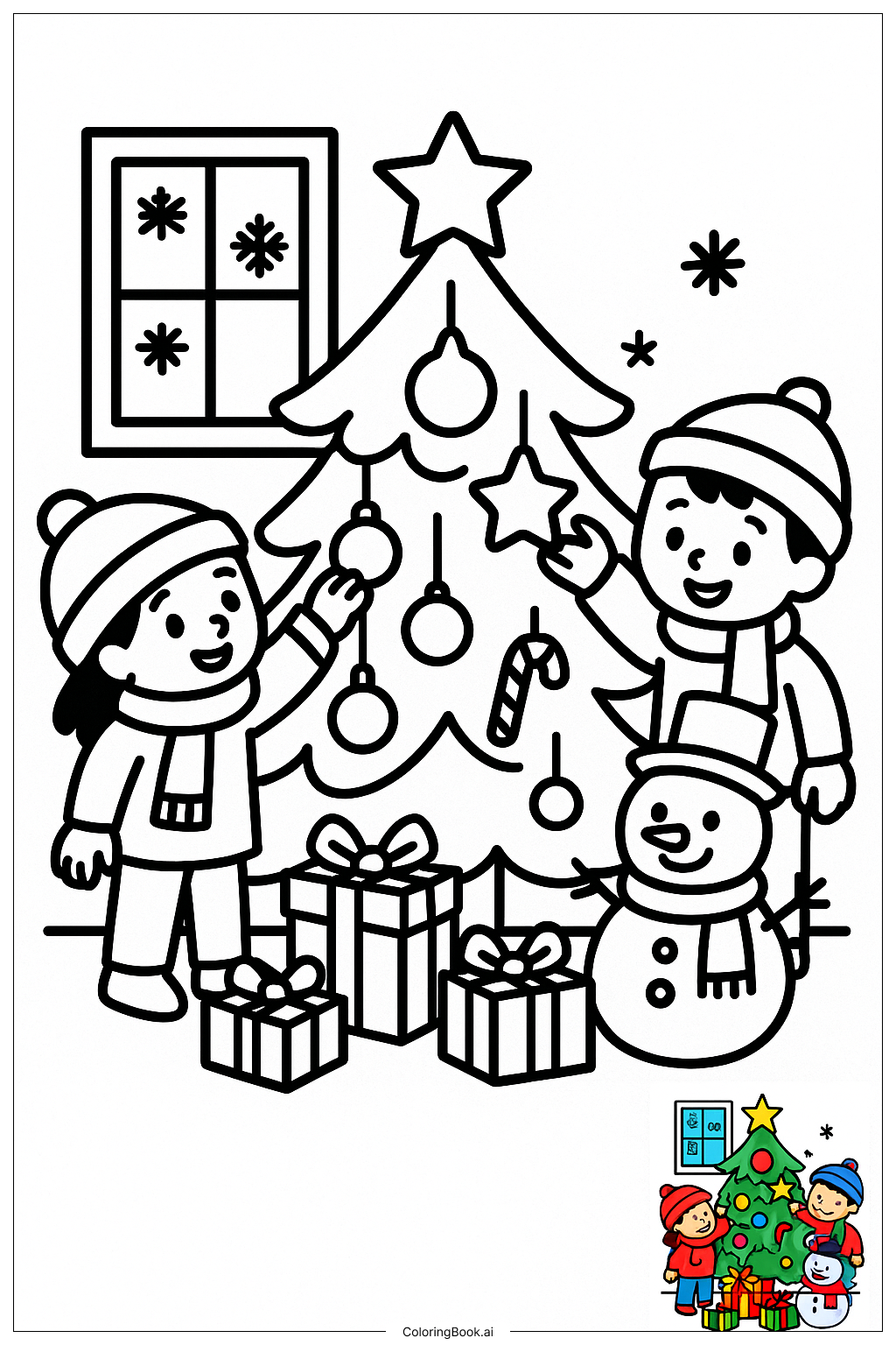  Friends Decorating Christmas Tree 색칠공부 페이지 