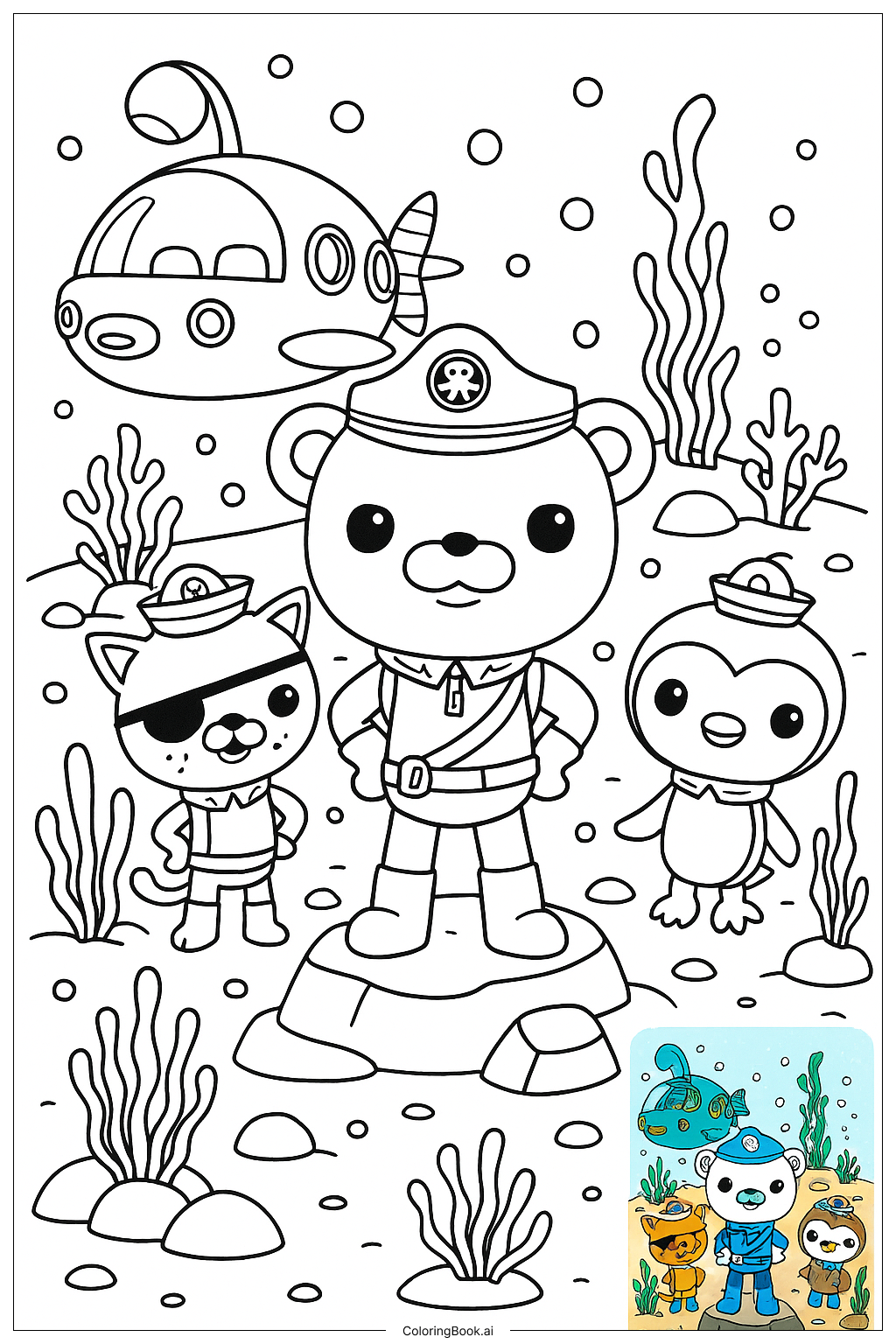 巴纳克船长带领海底小纵队填色页