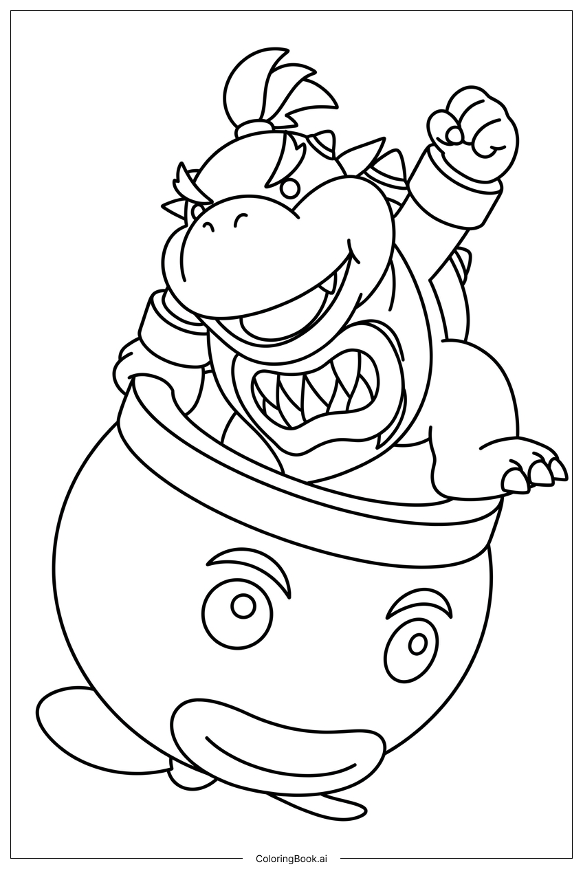 クラウンドライバーの上で奮闘するクッパJr.の塗り絵ページ