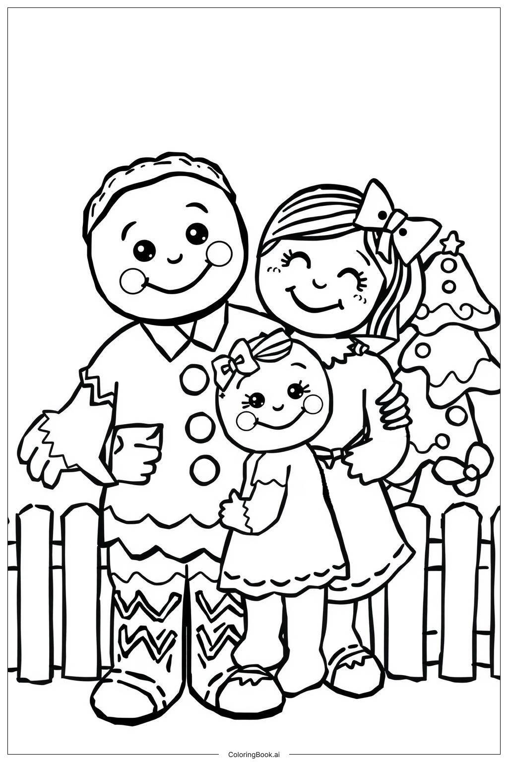  Happy Gingerbread Family Coloring Page 