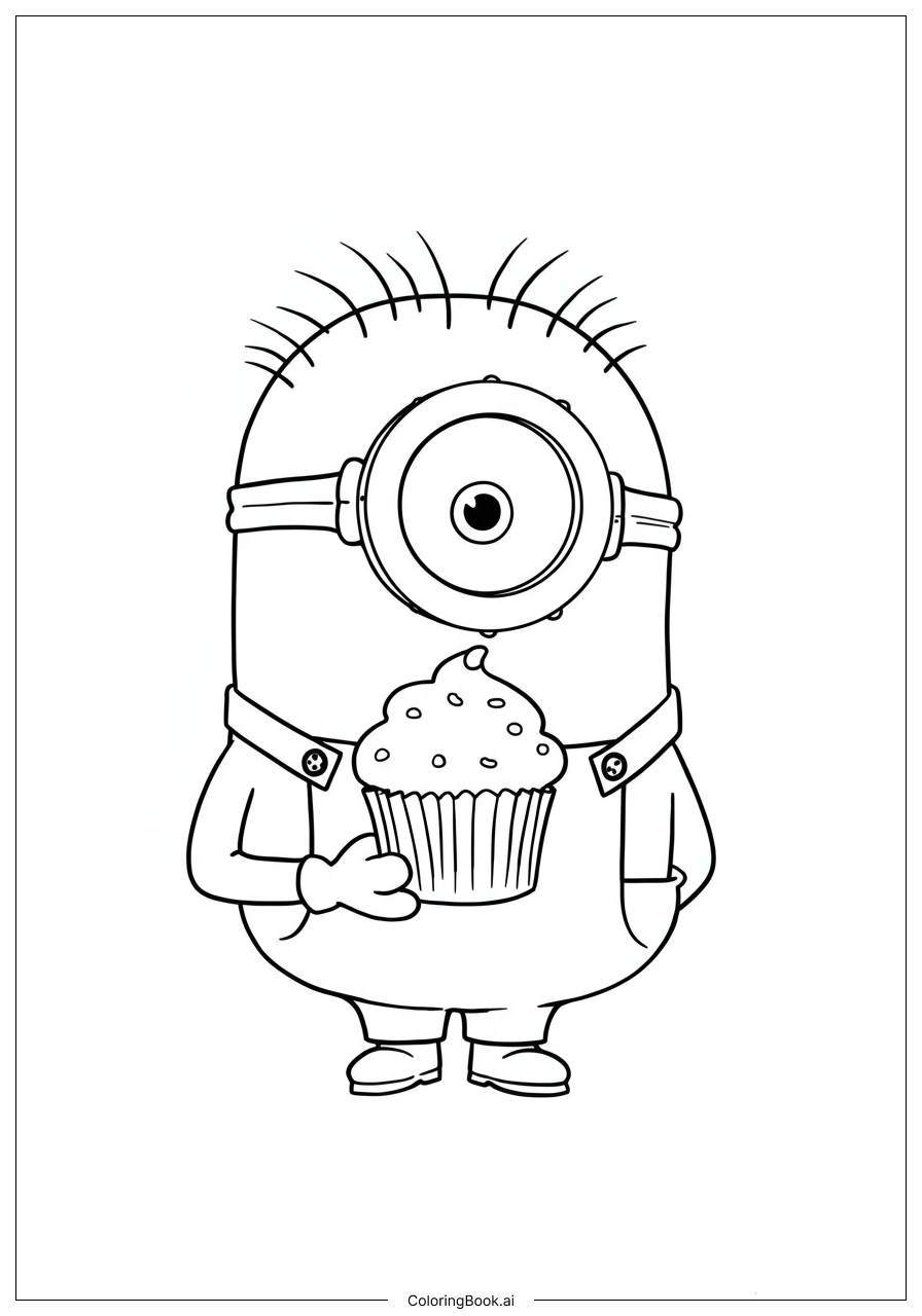  Minion Holding Cupcake Coloring Page 