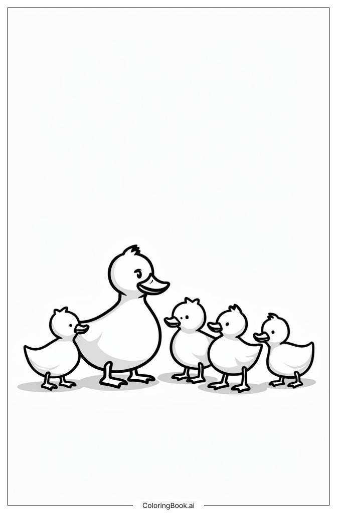  Página para colorir de Reunião da família de patos 