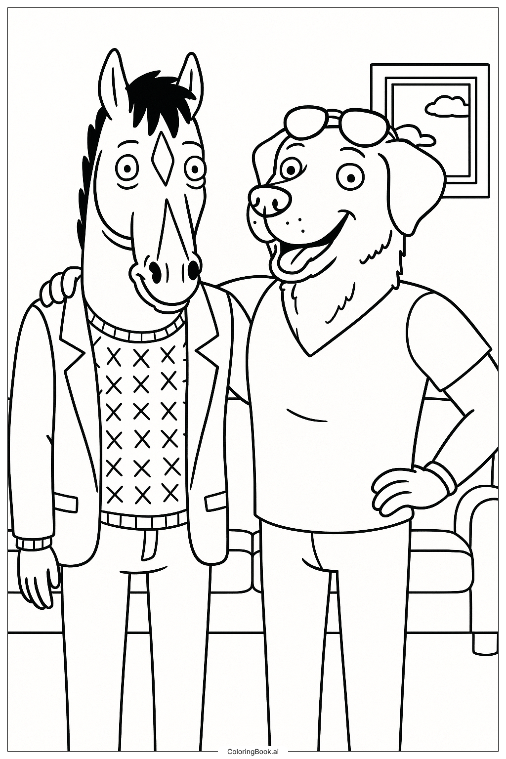  Page de coloriage Bojack Horseman et M. Peanutbutter Ensemble 