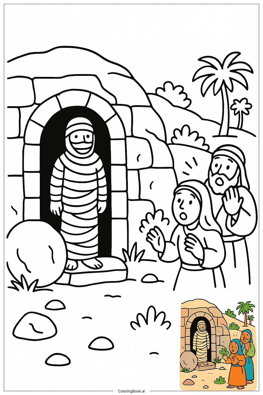  Página para colorear de Biblia Lázaro Salida de la Tumba 
