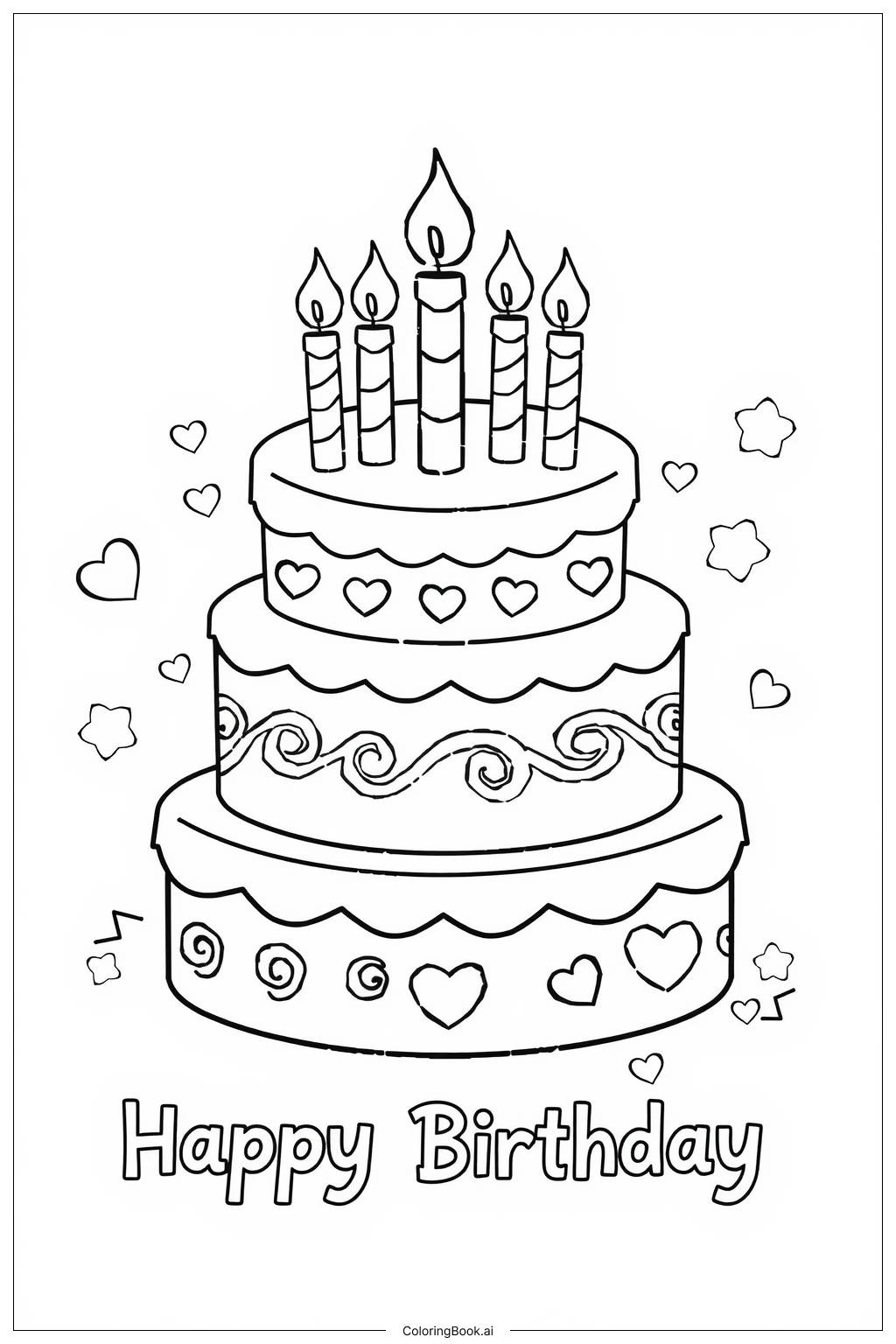  Three Layer Birthday Celebration Coloring Page 