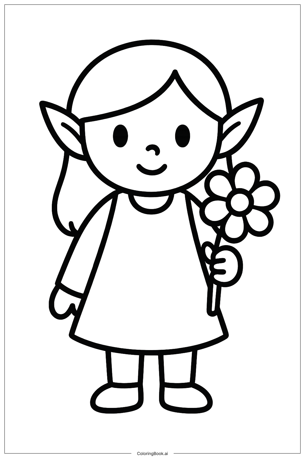  Página para colorir de Elfa Menina com uma Flor 