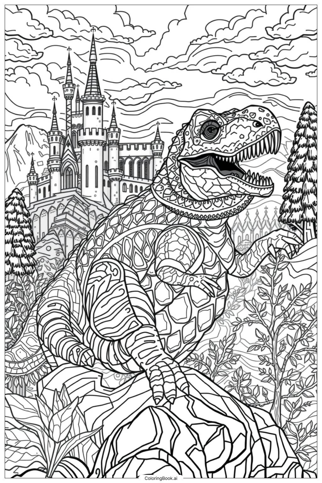  Dinosaur Kingdom Fantasy-2 Coloring Page 