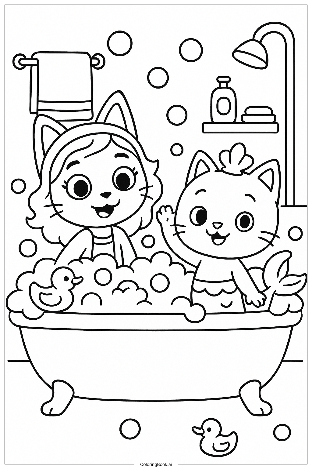  Gabby Cat In The Bathroom With Mercat Coloring Page 