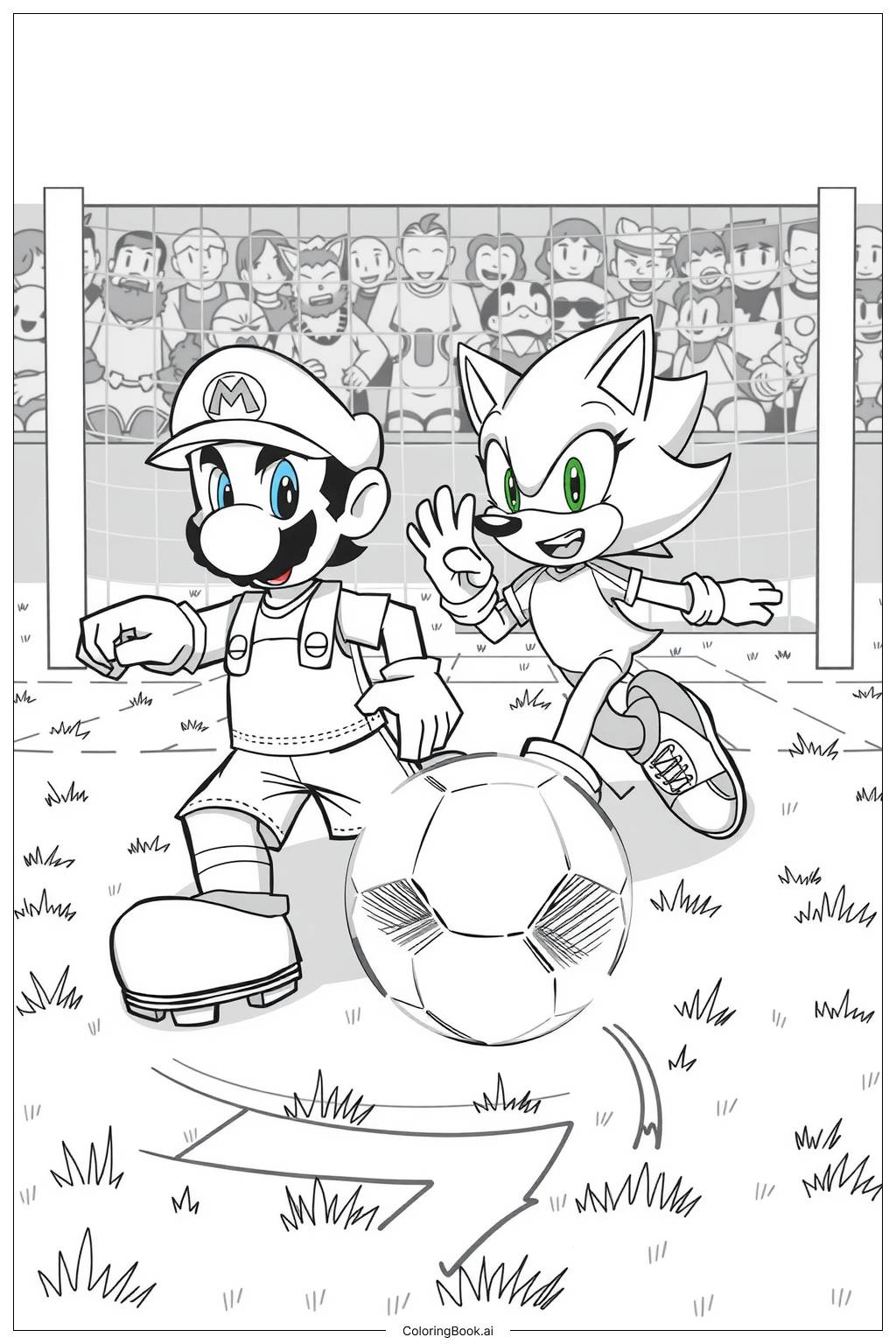  Mario and Sonic Competing in a Soccer Match-2 Coloring Page 